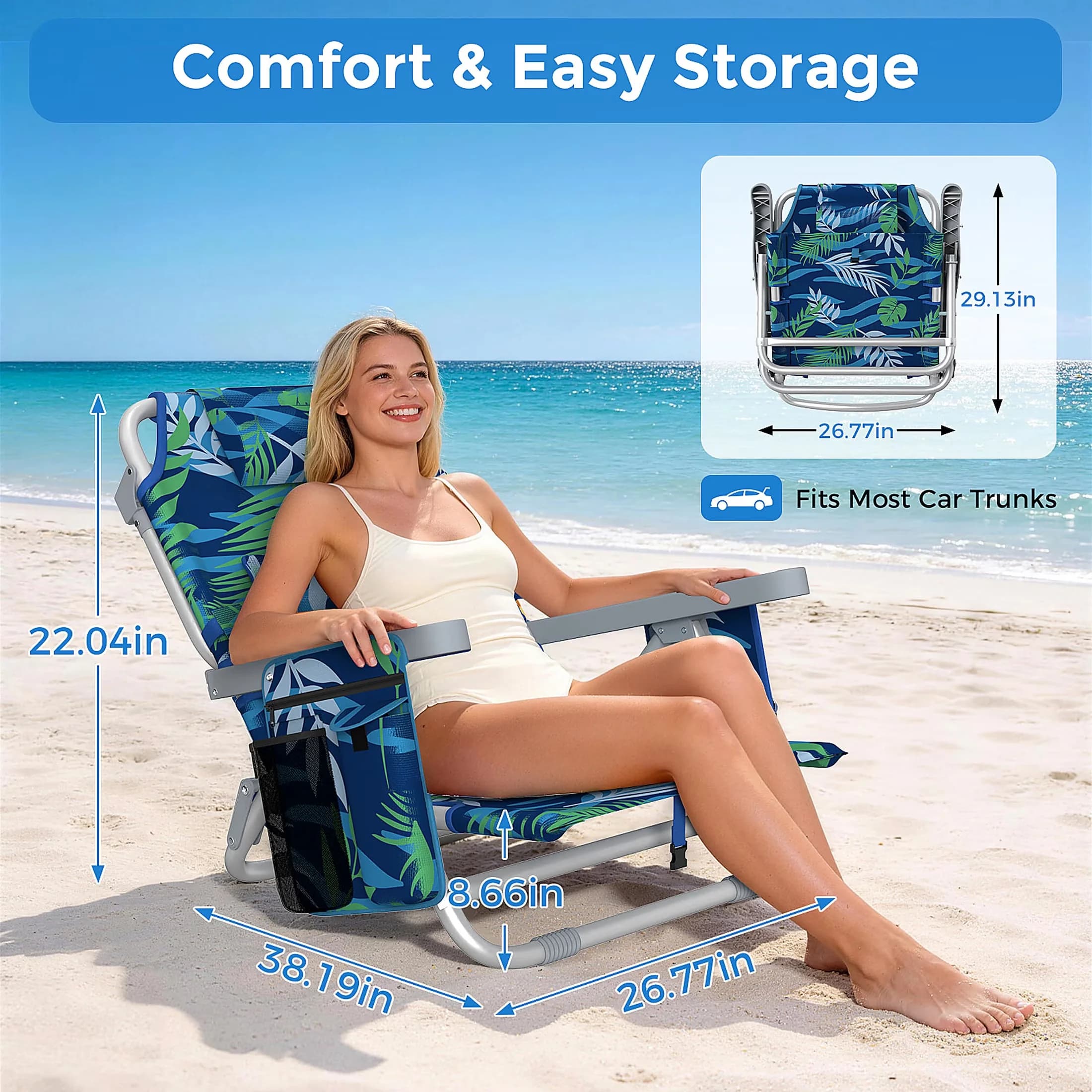 Beach Chair Premium with Waterproof, Water-Resistant, Backpack Folding Camping - Green Model 308DE6