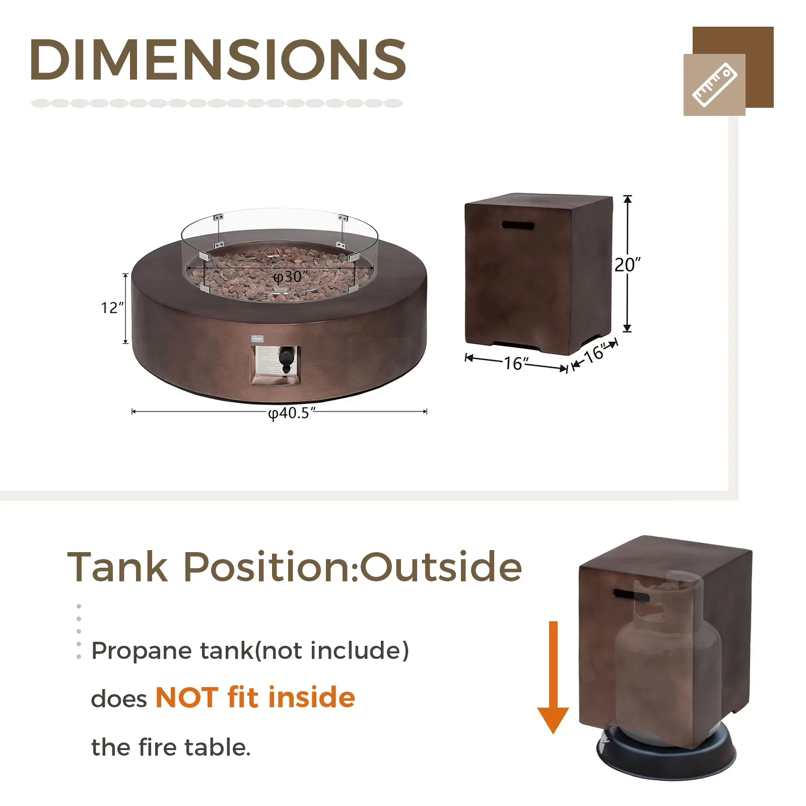 Outdoor Heating Stylish with Wind Guard: φ29*6 inches, Weight: around 100 lbs - Brown Magnesium Oxide, Mgo Model D32D2F