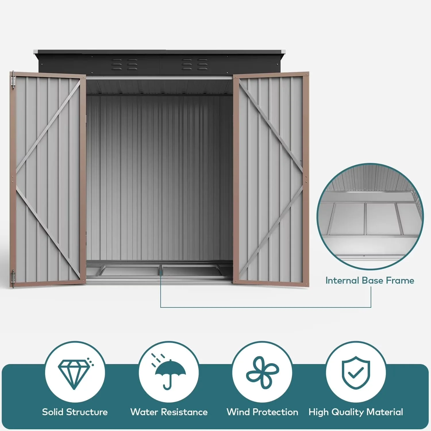Shed Sleek with Lockable Door, 6x4 FT Outdoor Storage - Metal Brown for Patio Model 7CEDE7