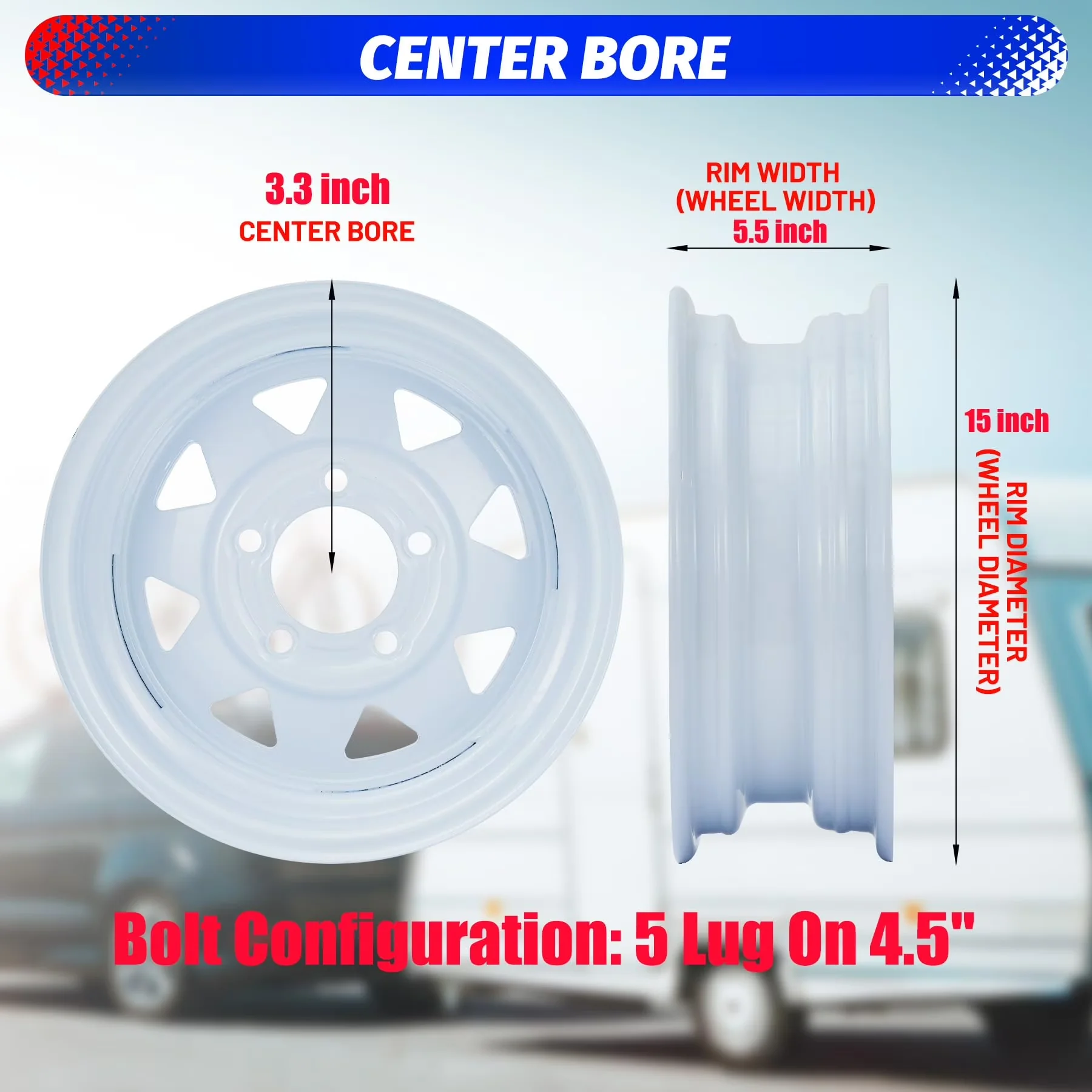 Compact Golf Cart Tire with Durable Construction, 6PR Load Range C, 5 Lug on 4.5" for Travel - Model 1E0C2D