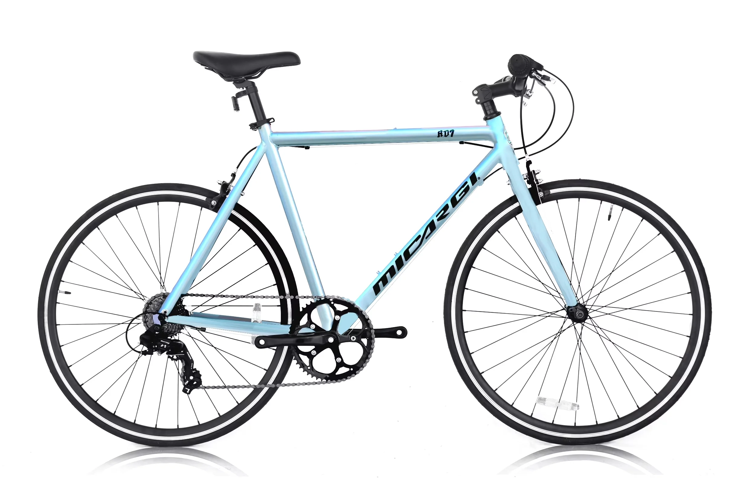 Efficient Road Bike with Adjustable Seat, Lightweight, RD-7 Chrome Silver Color Bicycle - Chrome Silver Model 3CE457