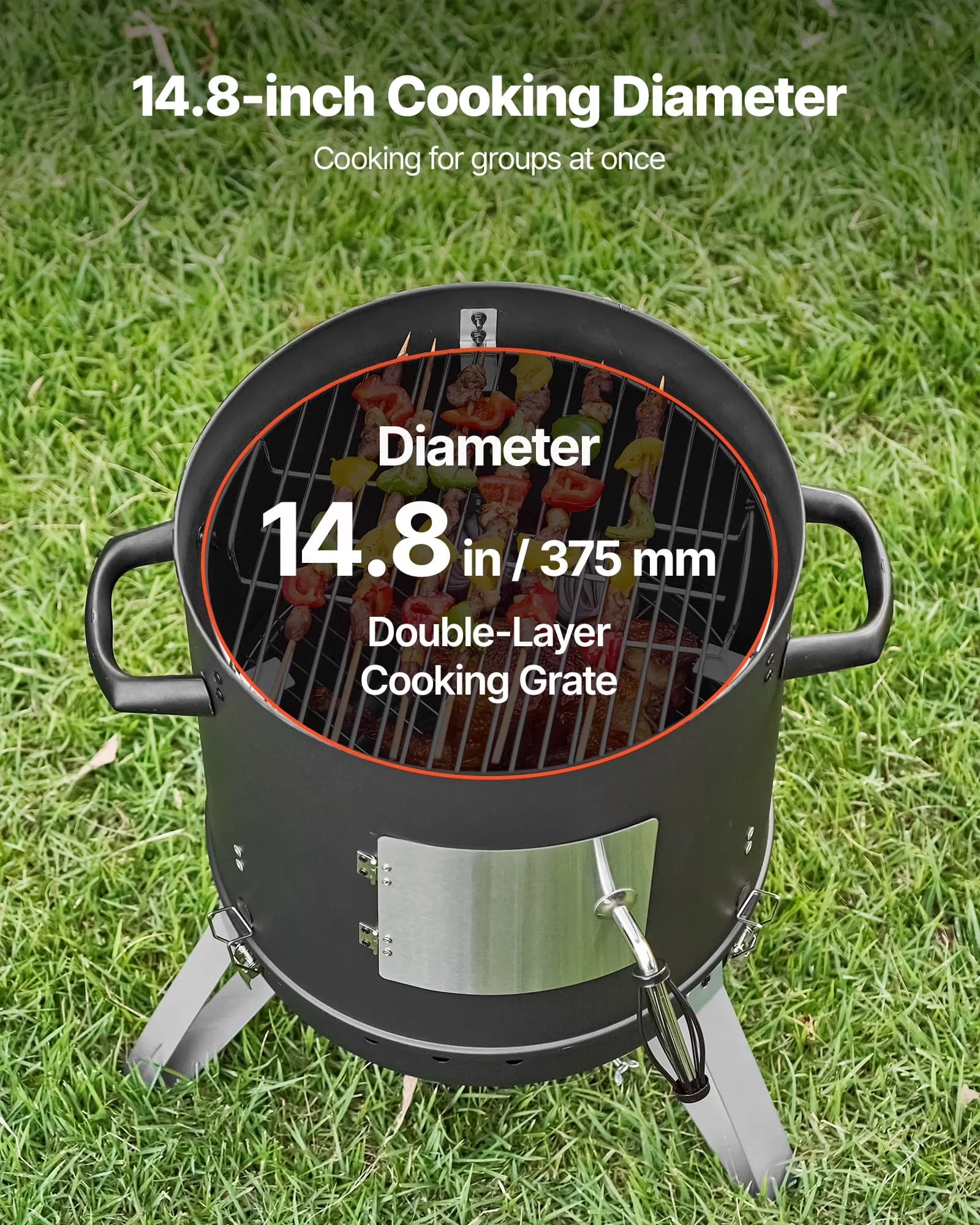 Smoker Quality with Thermometer, 16" Vertical Charcoal BBQ Grill, Ideal - Stainless Steel for Patio Model D334D1