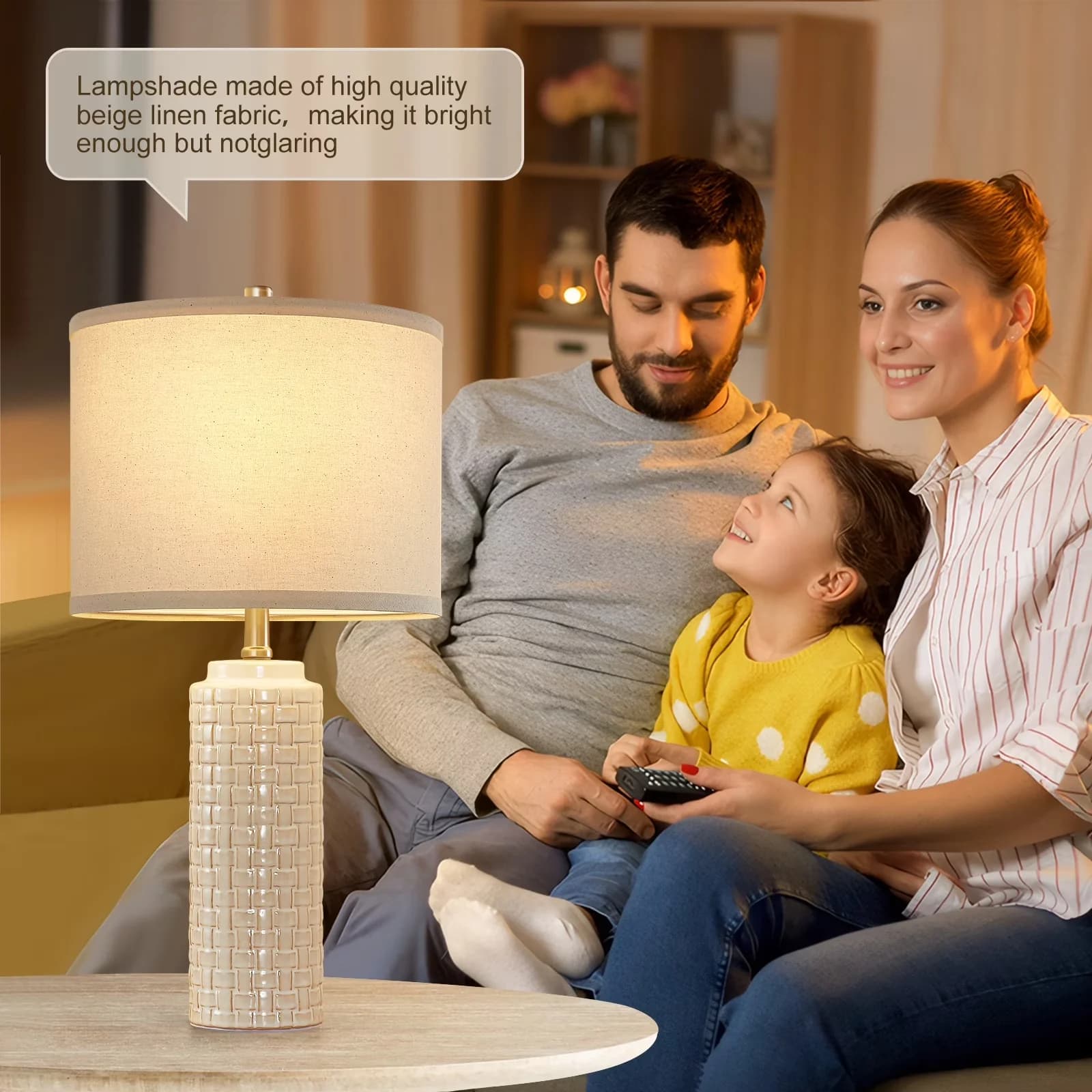 Table Lamp Versatile with LED, Rustic/Lodge, Bedside Lamps - White Ceramic Model ADBCDD