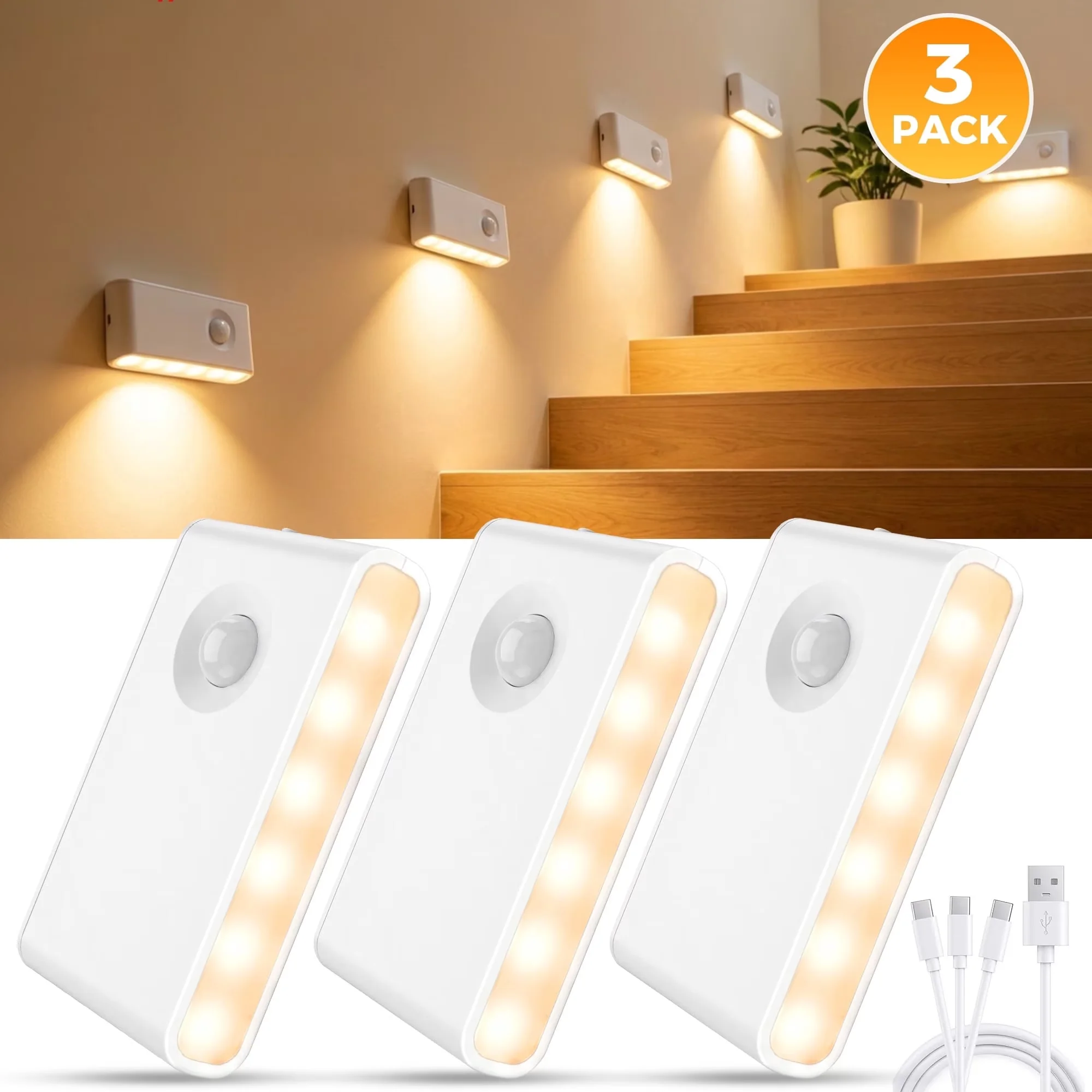 Quality Led Lighting with LED, 3 Pack Motion Sensor Night Lights - White for Bathroom, Bedroom Model BCE79C