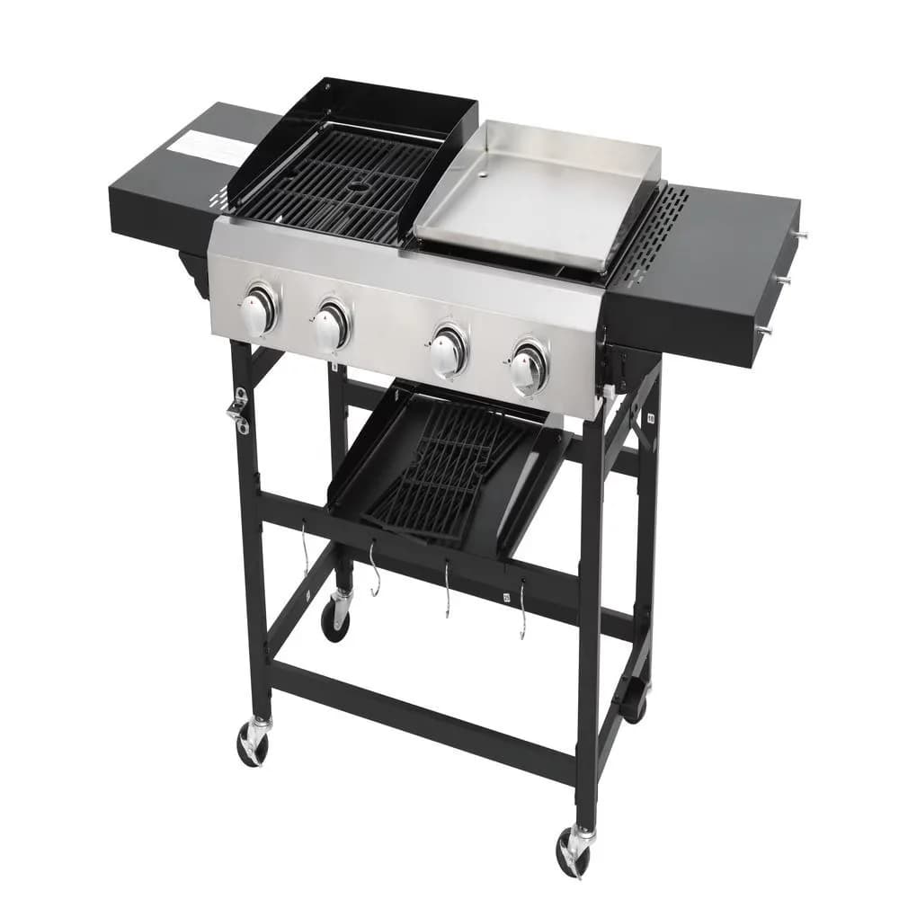 Gas Grill Innovative with Portable, 2+2 - Silver Metal for Outdoor, Camping Model 80B30A