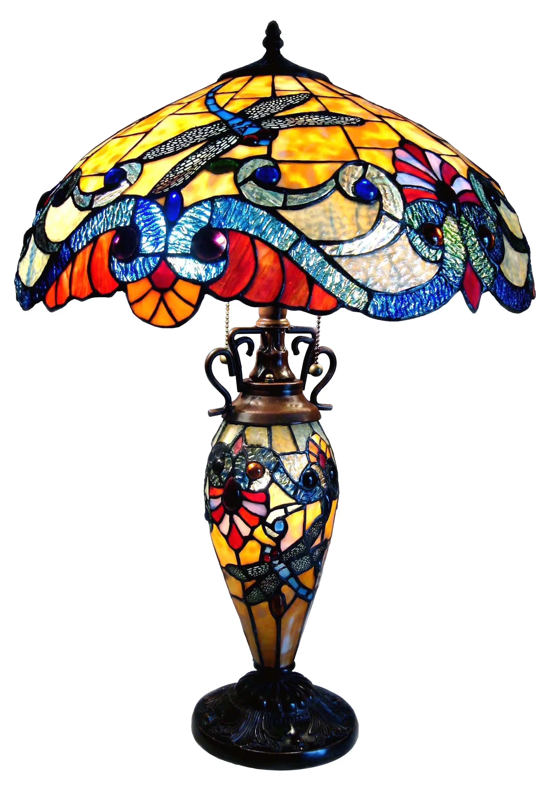 Essential Table Lamp with Incandescent, Tiffany Lamps - Tiffany-Glass, Dark Antique Bronze Base Multicolor Model B788D9