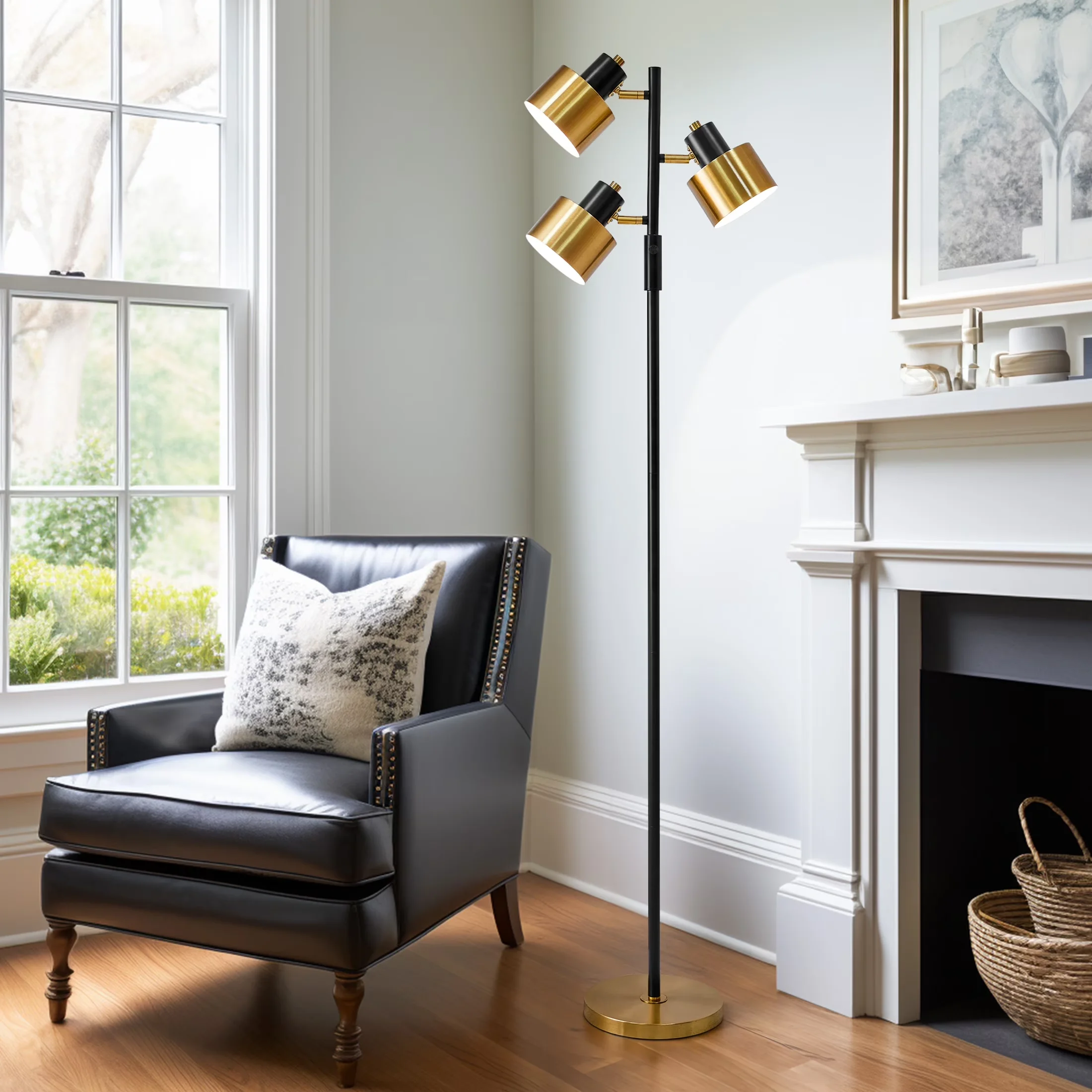 Quality Floor Lamp with Incandescent, Modern, Adjustable Head - Gold Metal for Living Room, Bedroom Model AAE2D9