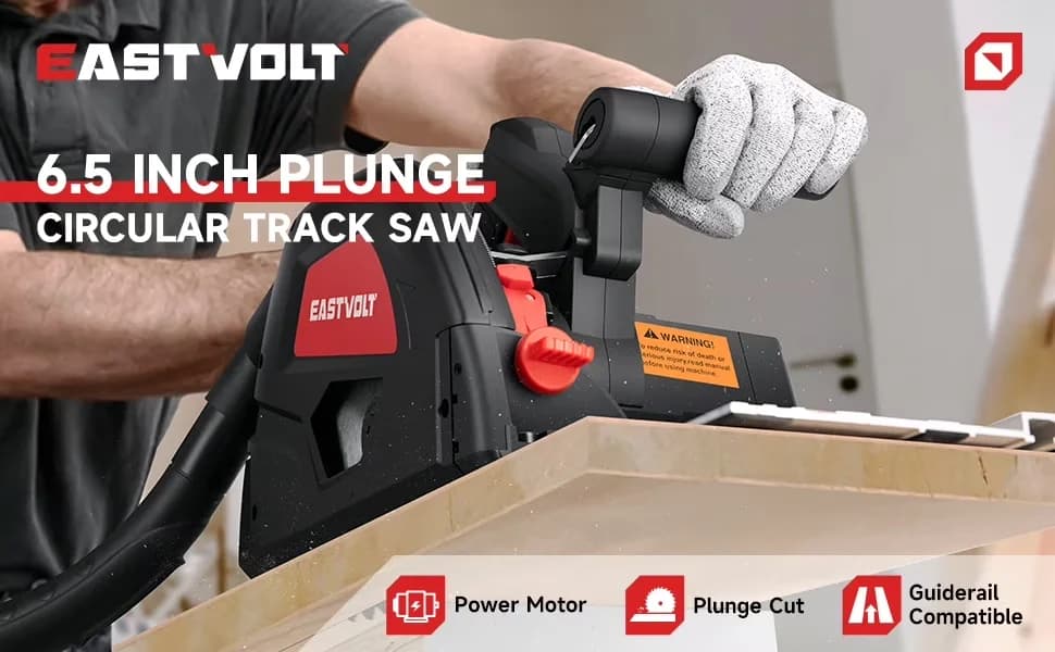 Quality Power Saw with Adjustable, 0-45°Bevel Adjustment, 9-Amp 6-1/2" Plunge Circular Track - Red Model 694970