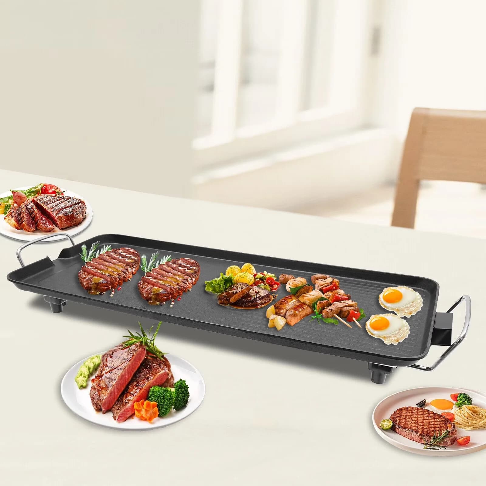 Essential Flat Top Grill with 1500W, Portable, Portable Outdoor Electric BBQ - Aluminum Alloy Black Model 375B5C