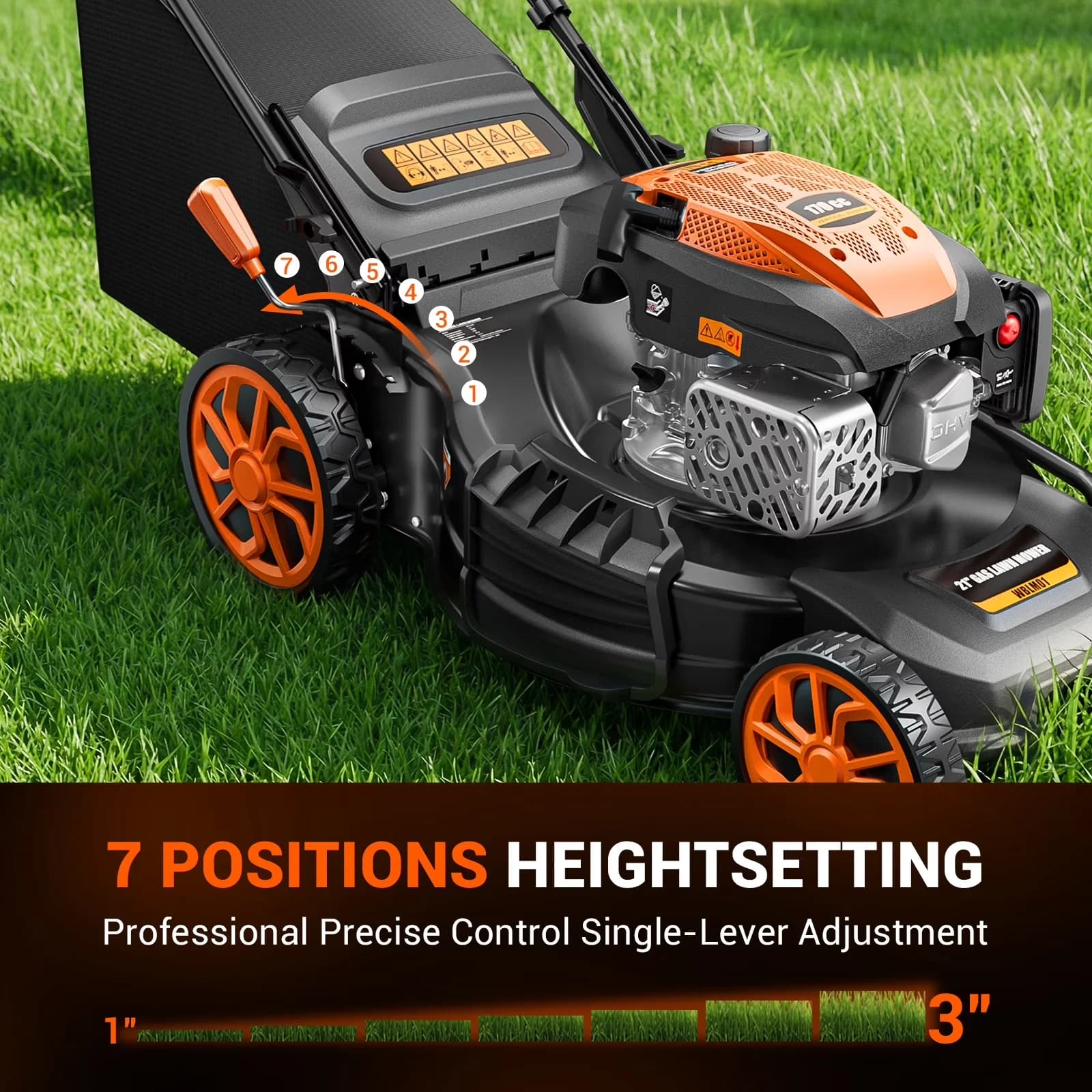 Compact Push Mower with Adjustable Speed, Adjustable Cutting Height, Mulching - Orange Model 112EC2