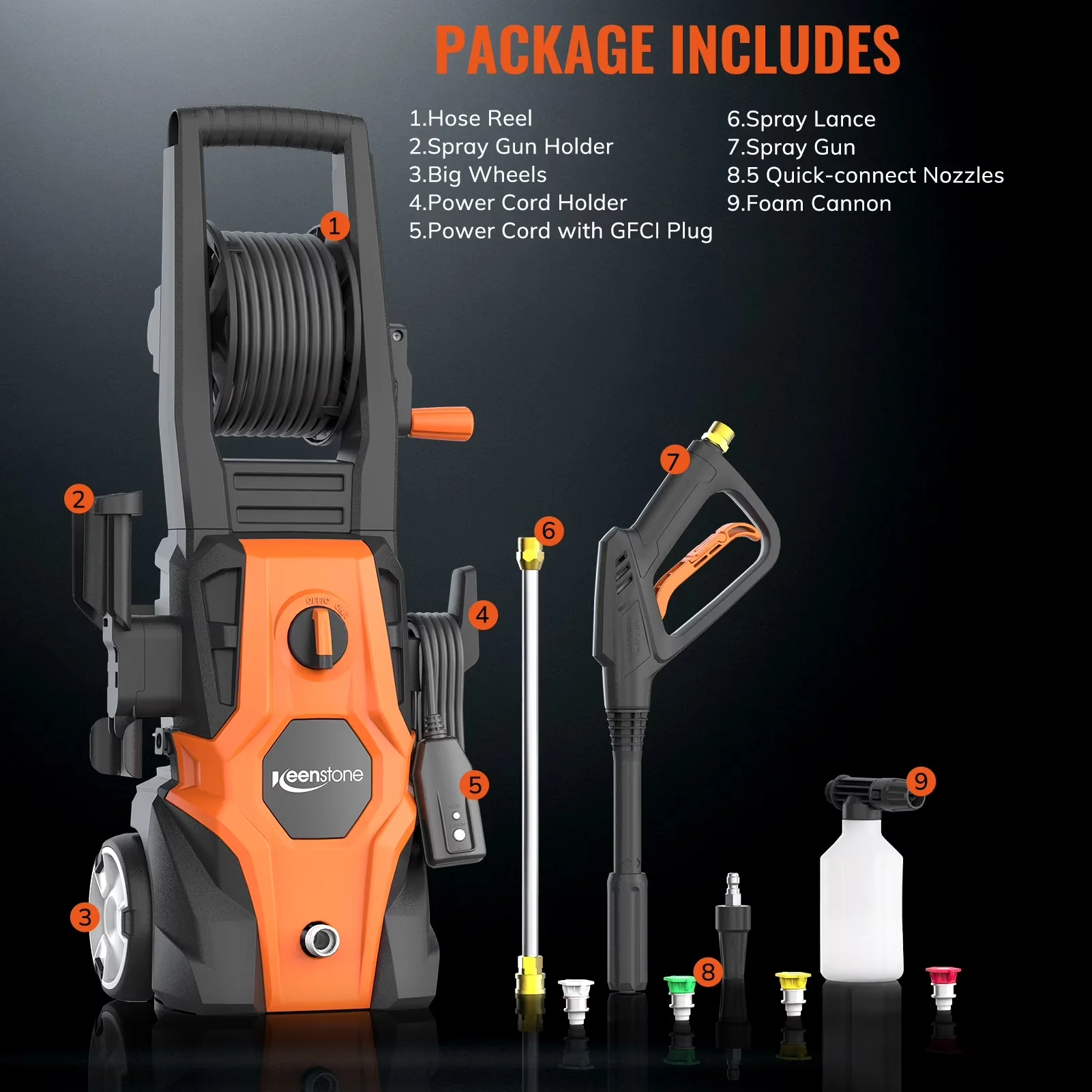 Reliable Pressure Washer with Quick Connect Tips, Electric Pressure Washer - Model A7B0C1
