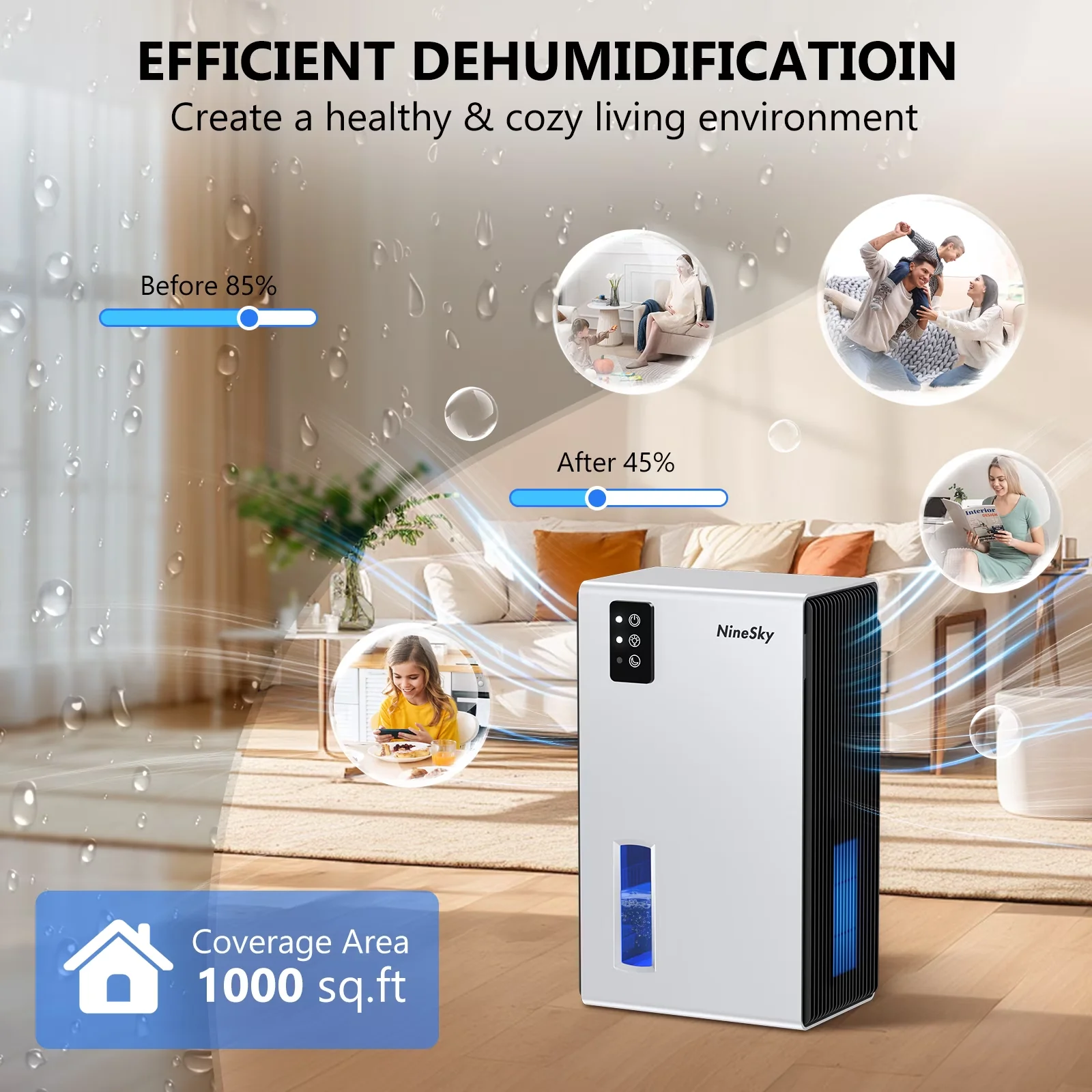 Dehumidifier Innovative with LED, Smart Technology Capable - Sliver Home Model 7545D0