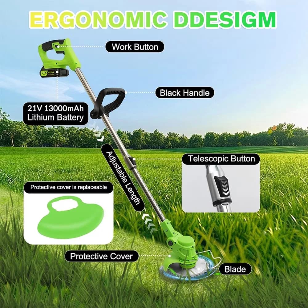 Quality Push Mower with Battery, 21V, 21V Cordless Lawn - Green - Ergonomic Design Model 2EB69E