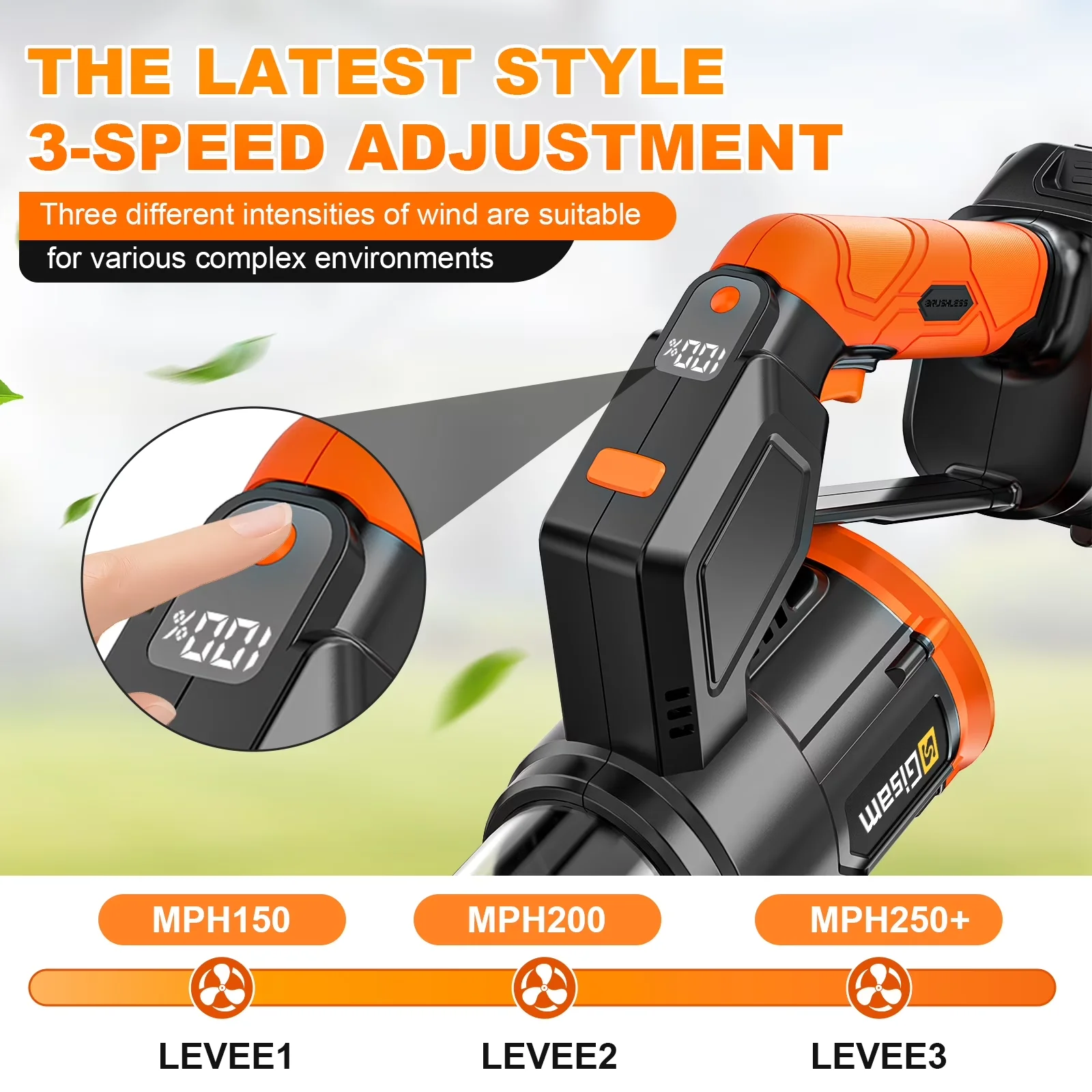 Leaf Blower Modern with Battery, 2 X 6.0Ah Batteries for Patio - 800000RPM Model 465F50