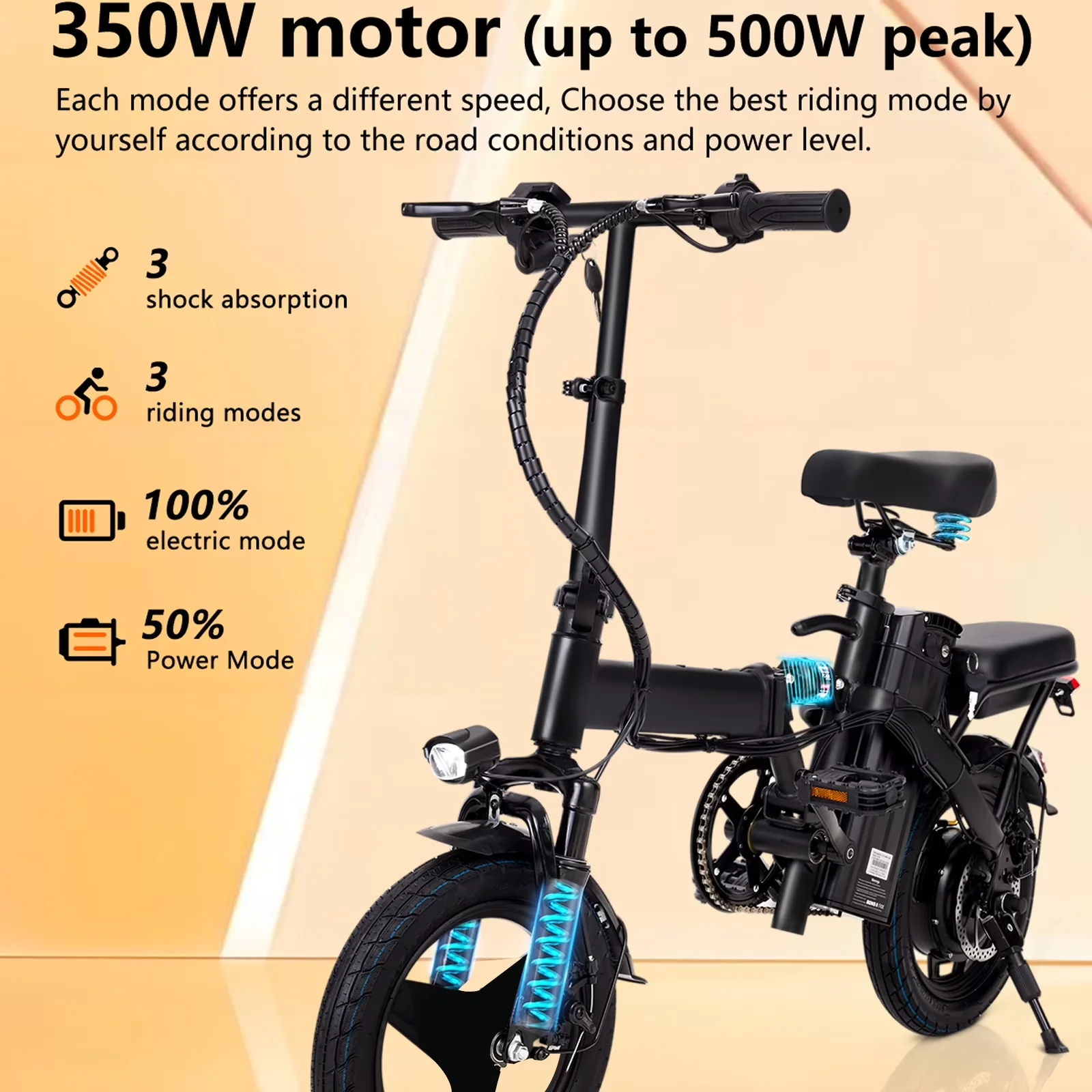 Modern Electric Bike with Battery, 350W, 18 Mph Bicycles - Black - Universal Fit Model 4E235C