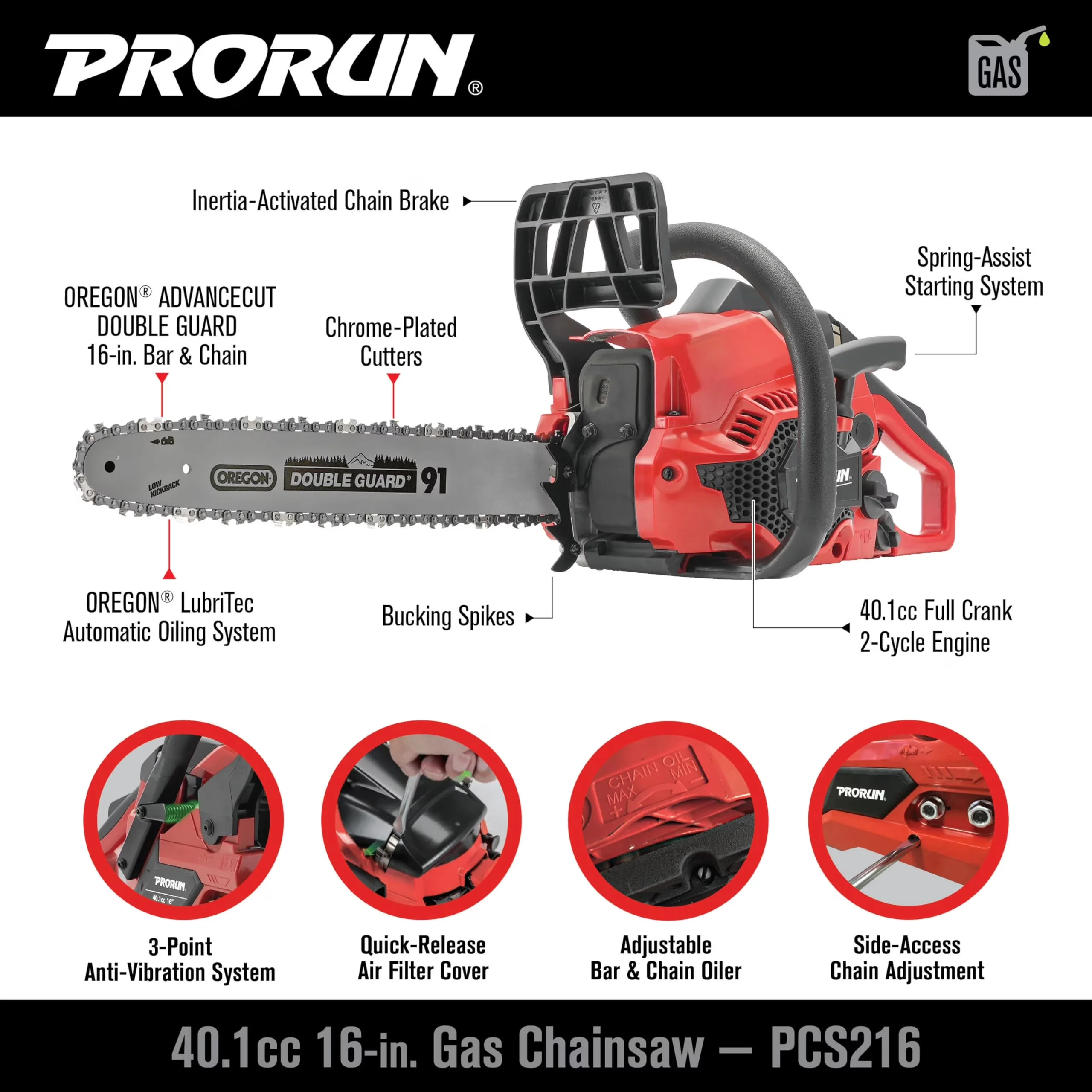 Stylish Chainsaw with Automatic Chain Oiler, 40.1cc 16-in. Gas-Powered 2-Cycle - Model FB3703