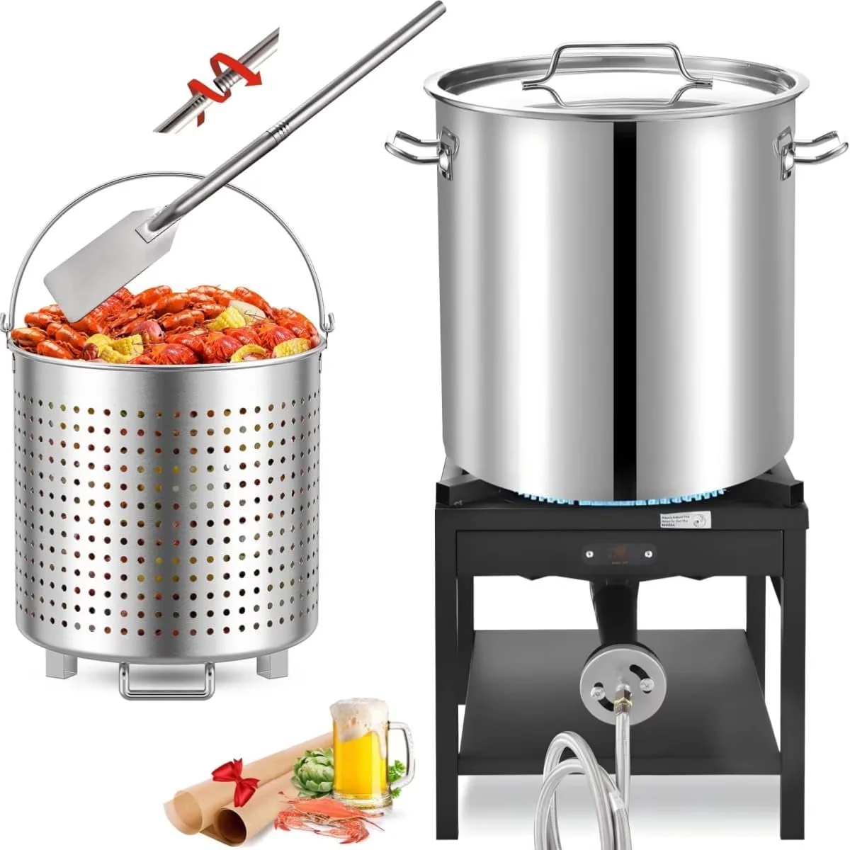 Efficient Outdoor Fryer with 200000 BTU, Strainer - Silver Stainless Steel Model 6B1810