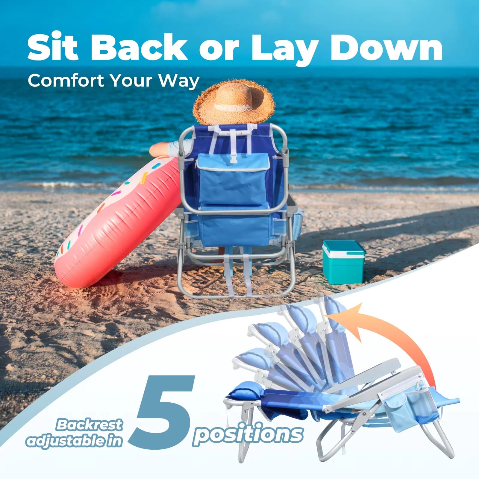 Durable Beach Chair with Folding, Low Chairs - Wave Blue - Built to Last Model 8AC6E0