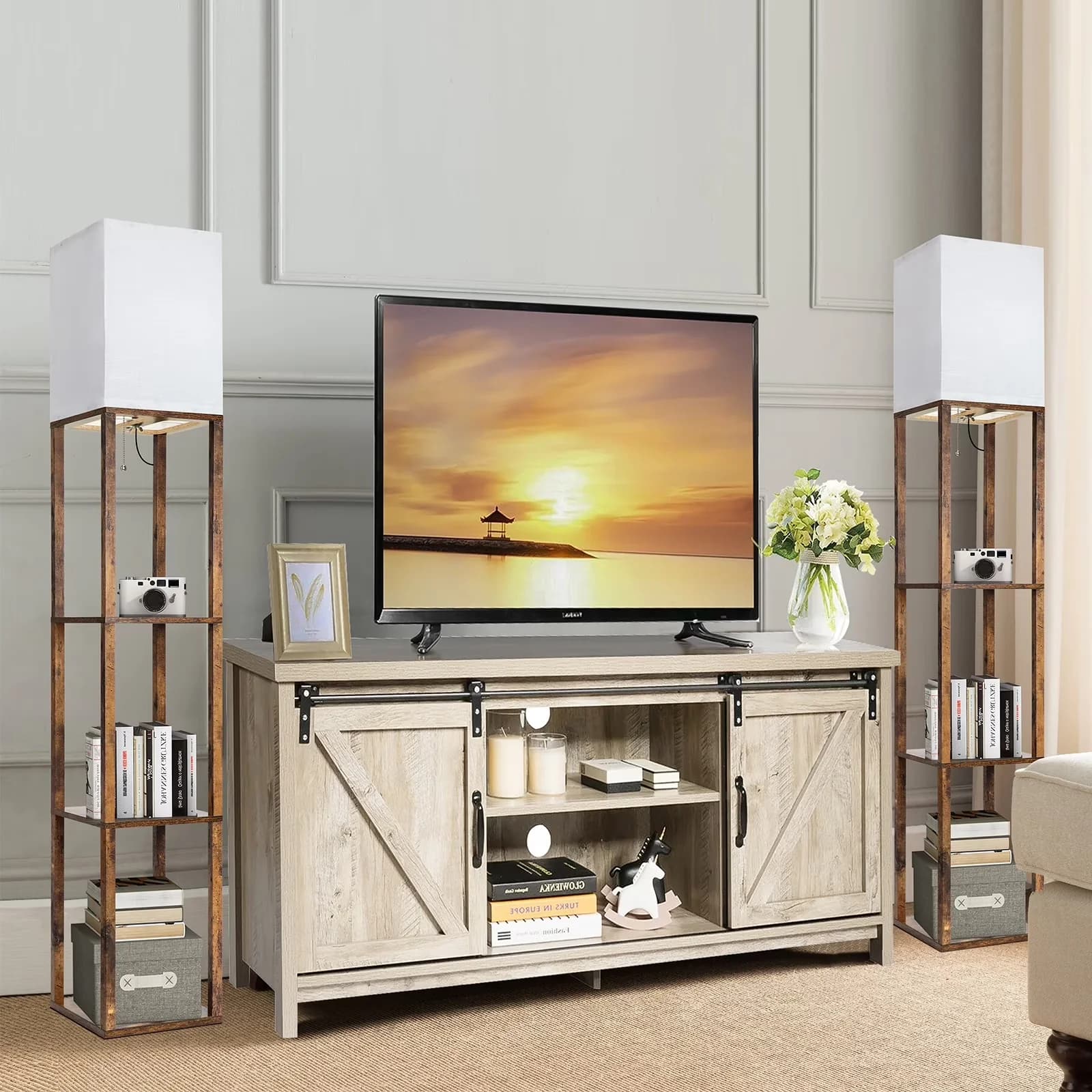 Lamp Premium with LED, Dimmable, Floor - Wood Brown for Living Room, Bedroom Model 05A345