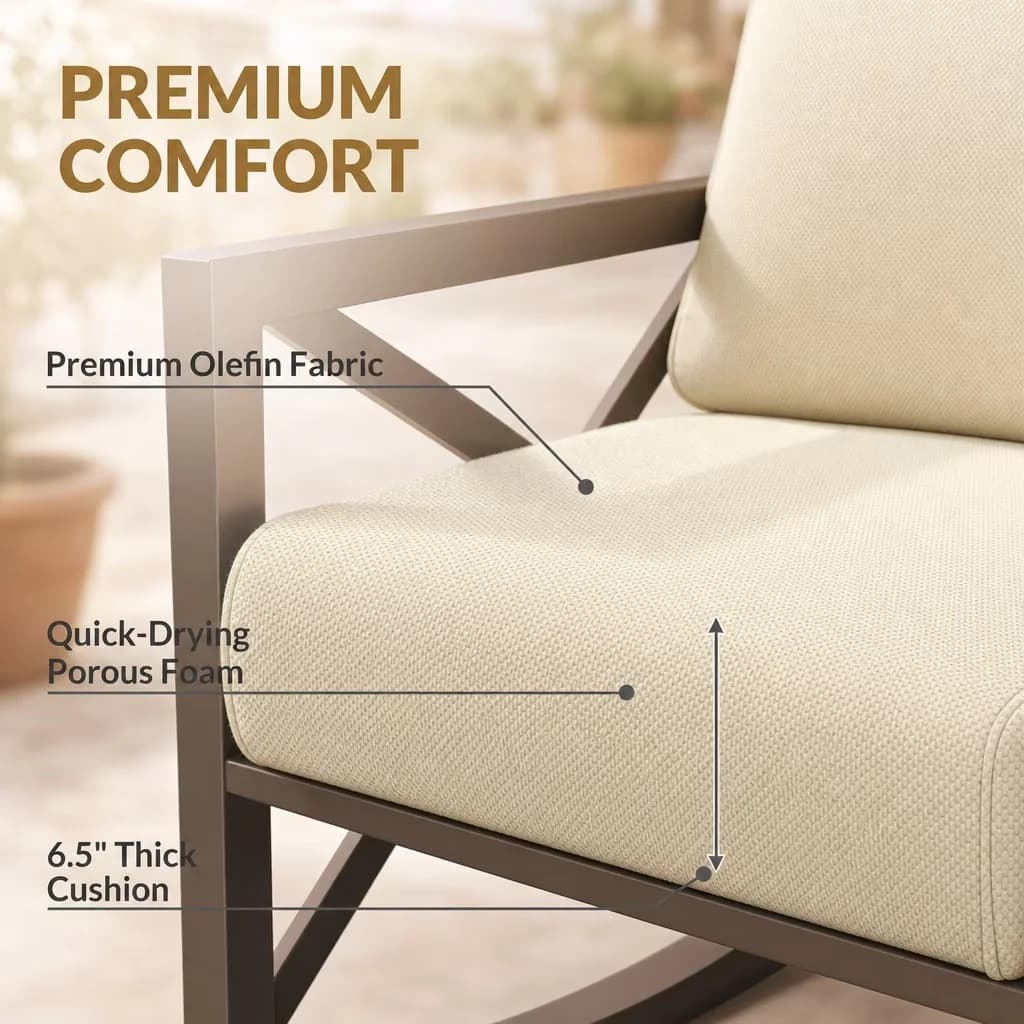 Patio Dining Set Stylish with Weatherproof, 3-Piece Metal Bistro Rocker - Metal Beige Model 8EAB1D