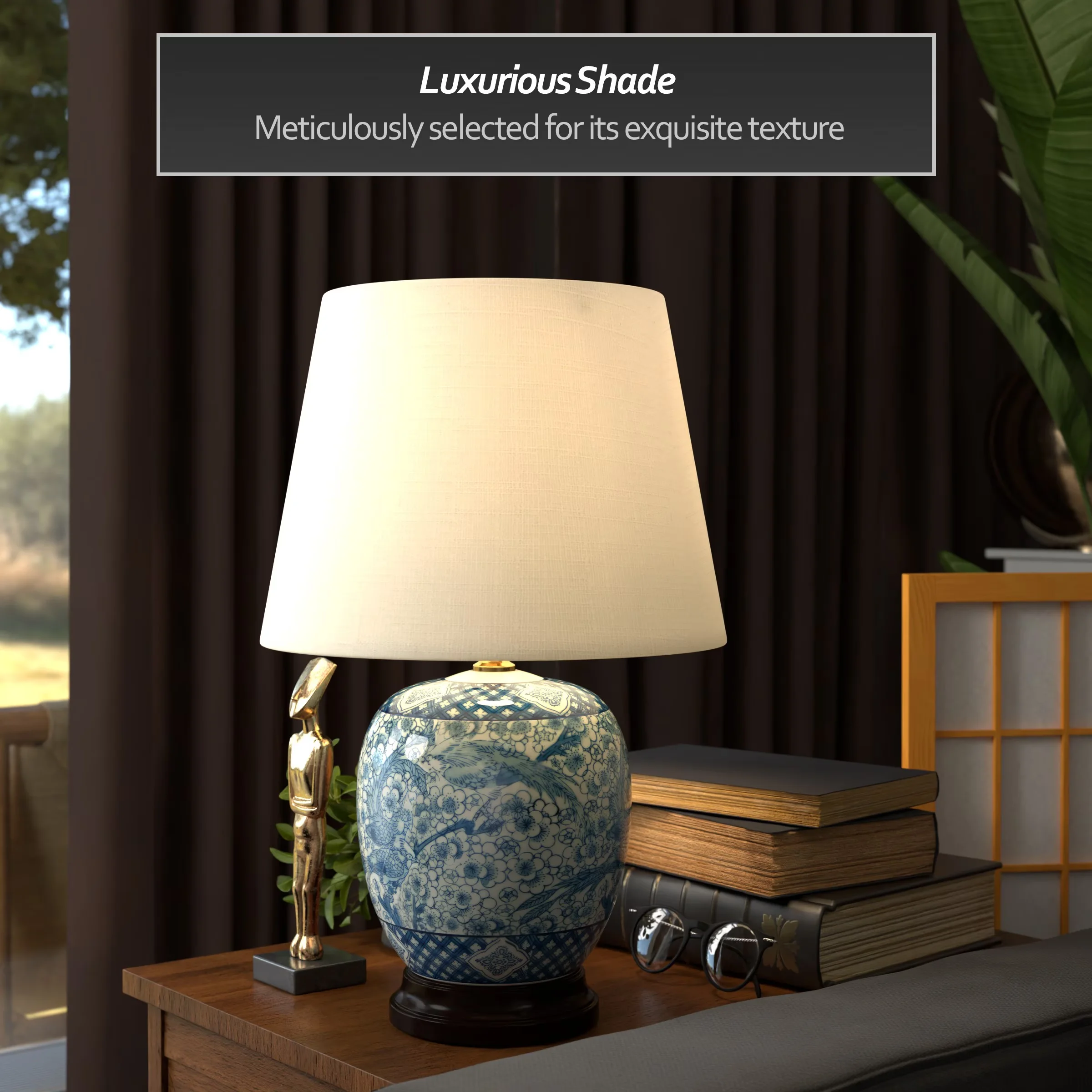 Compact Table Lamp with LED, Traditional, Asian Inspired - Multicolor Porcelain Model 9513DC