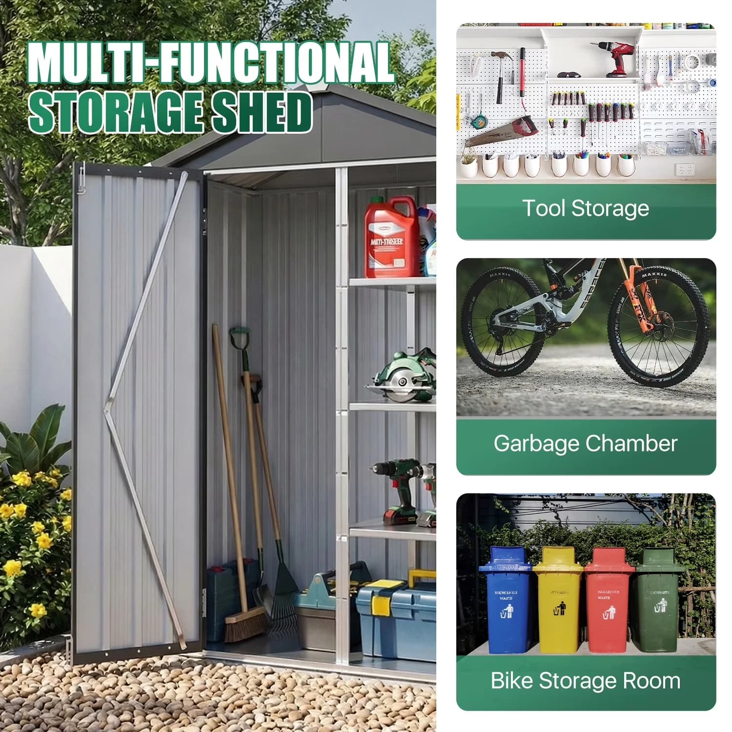 Shed Efficient with Water-Resistant, Lockable Door, Small Tool - Steel Black for Patio, Garden Model B6E454