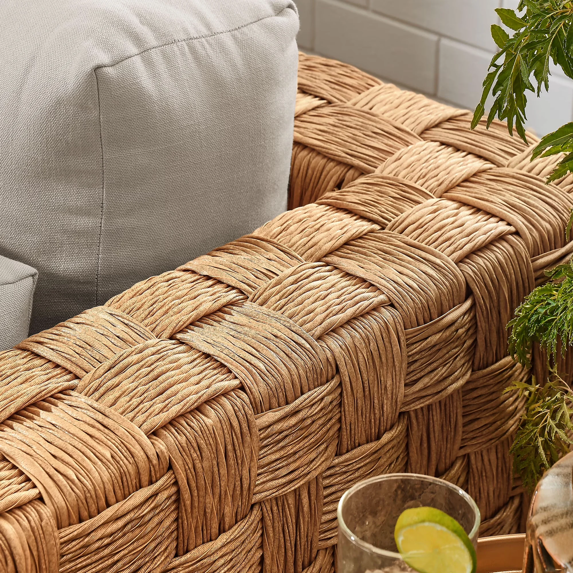 Innovative Patio Chair with Textured Basket Woven Rattan, Powder-coated Aluminum Frame - Gray Fabric Model 64BD15