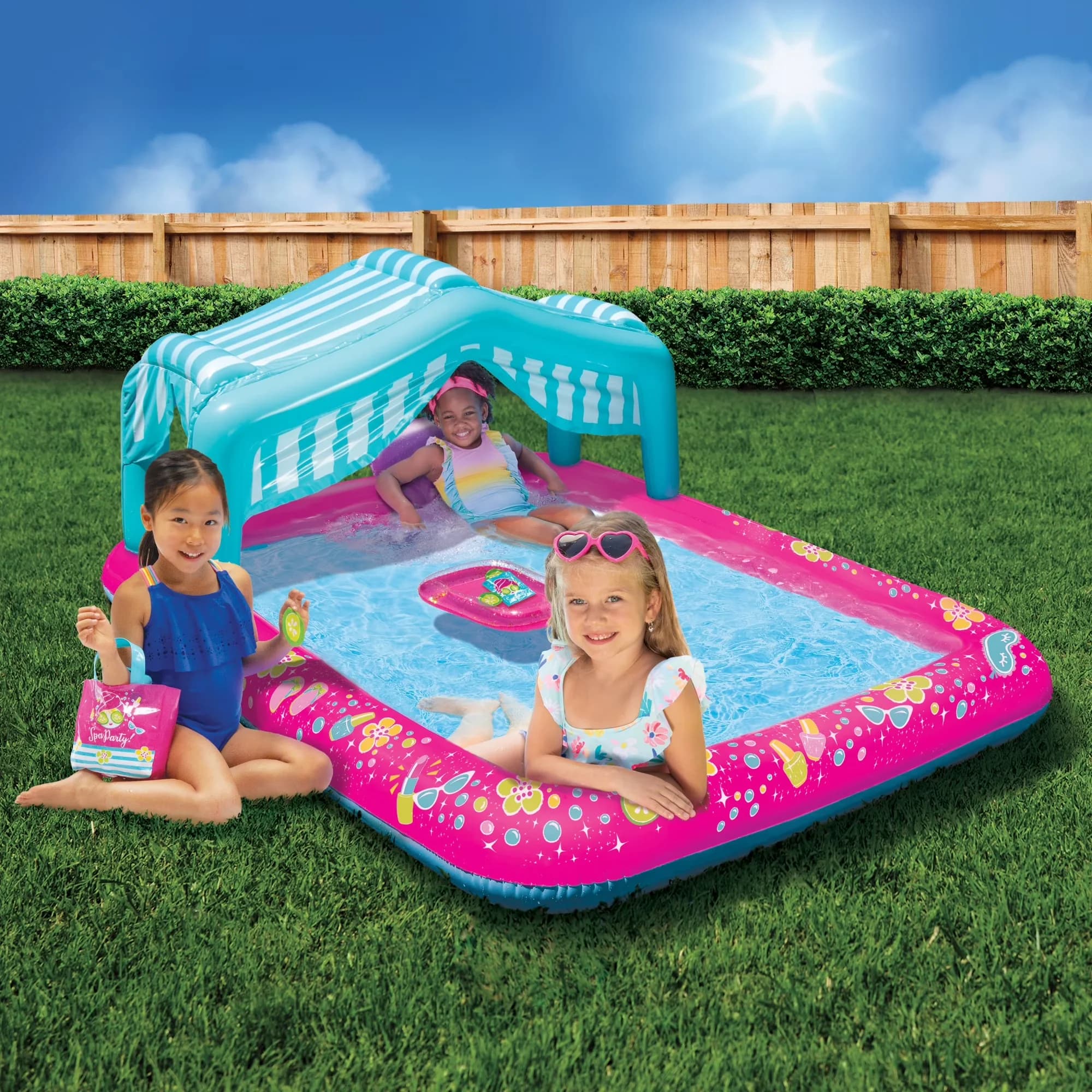 Inflatable Pool Essential with Pink, Spa Party 6ft x 5ft Kiddie Splash Set, Shade - Pink Model 3B6A4E