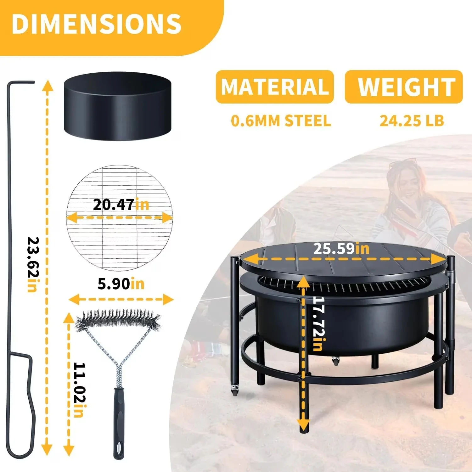 Outdoor Heating Durable with Portable, Large Fire Pits, Key Features: - Rolled Steel Black Model CB7F39