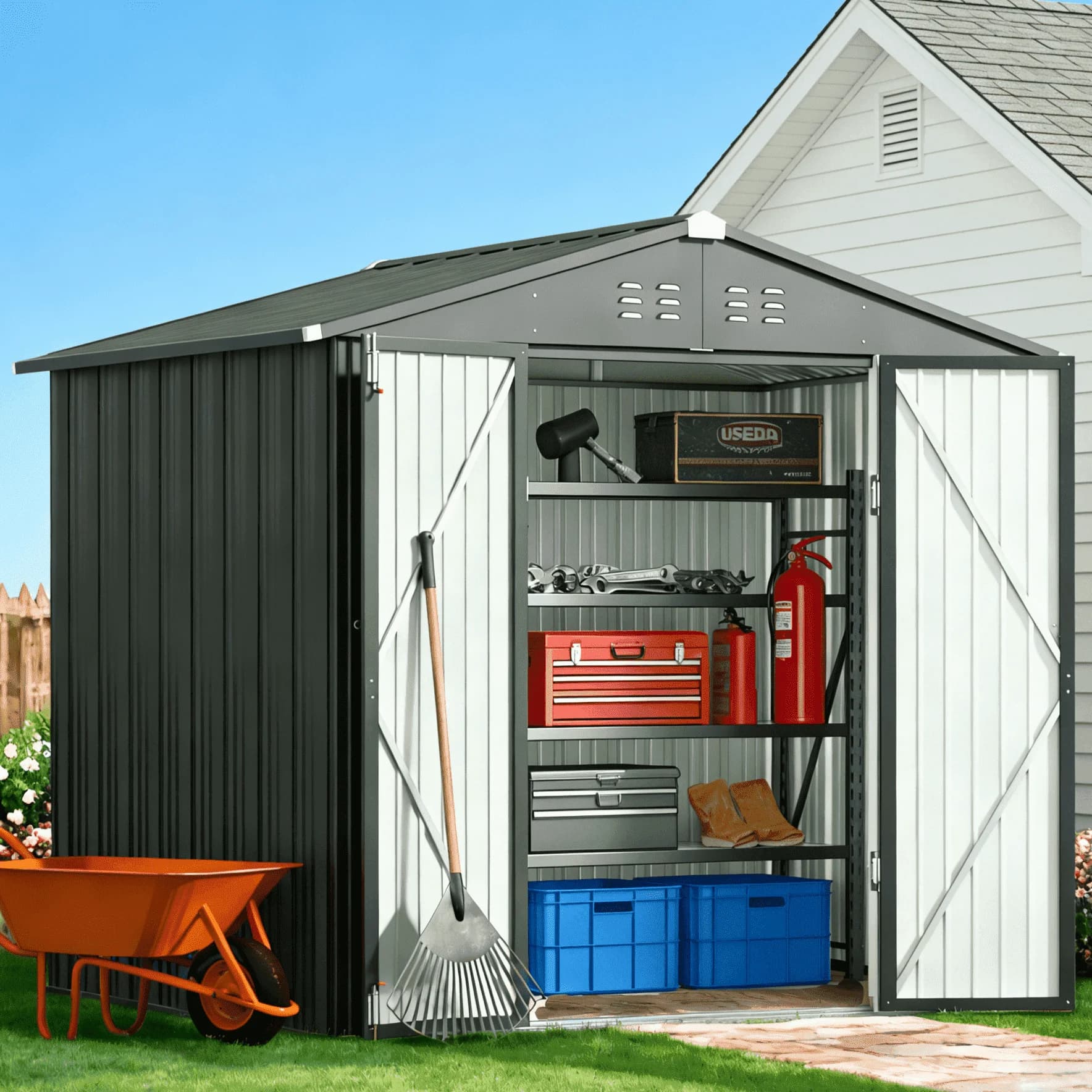 Premium Shed with Lockable Door - Steel Gray 8x6 for Everyday Use Model AD8EC6