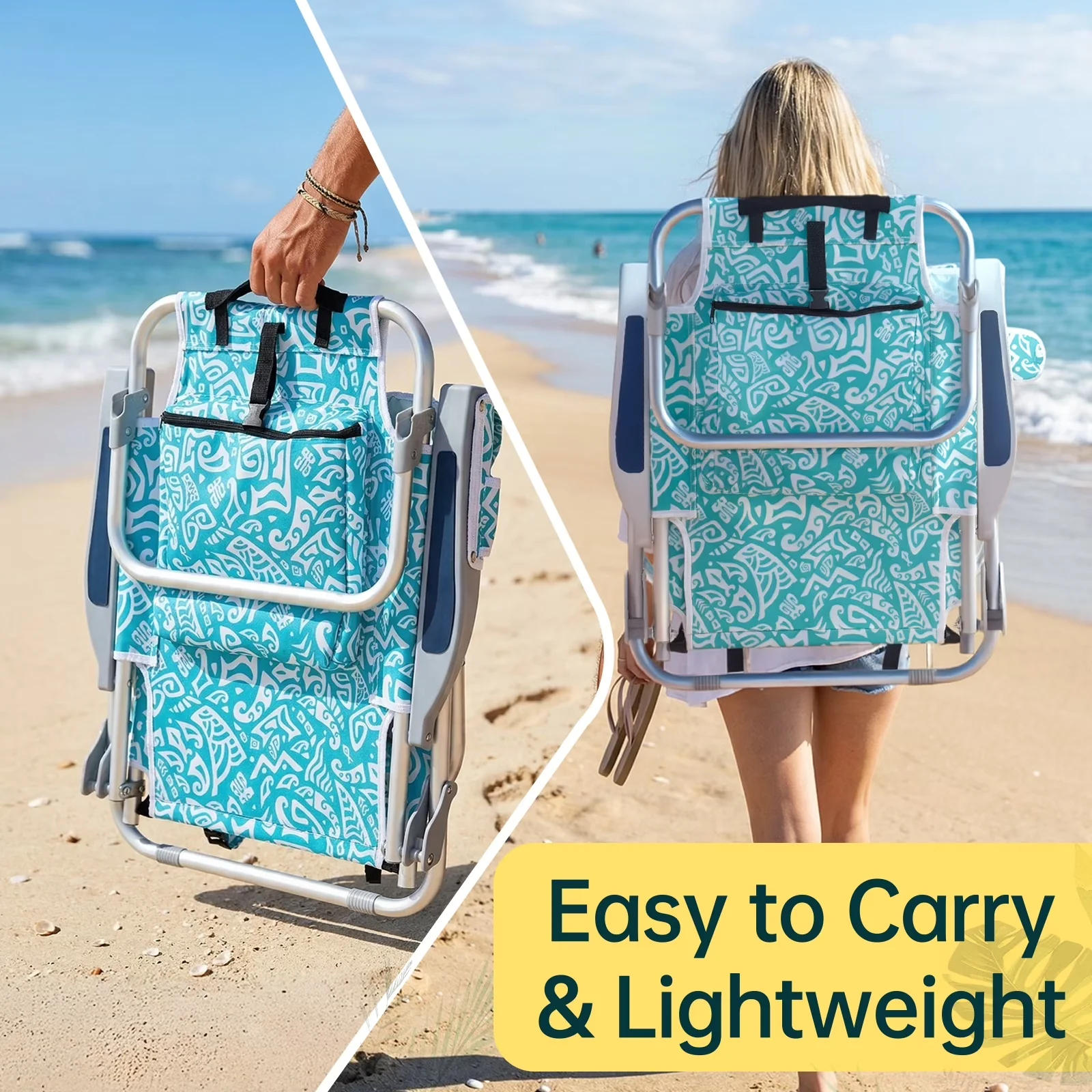 Premium Patio Chair with Folding, Rust Resistant, Low Backpack Beach - Green Model BFE7B6
