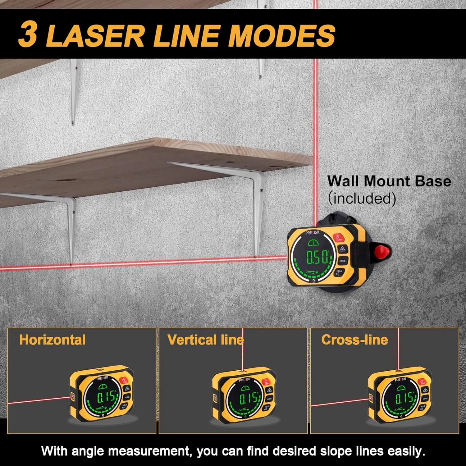 Measuring Layout Efficient with Digital Angle Gauge Magnetic, 3-in-1 Multi Surface Laser Level, 0-90° & 0-180° - Metal Model 61747C