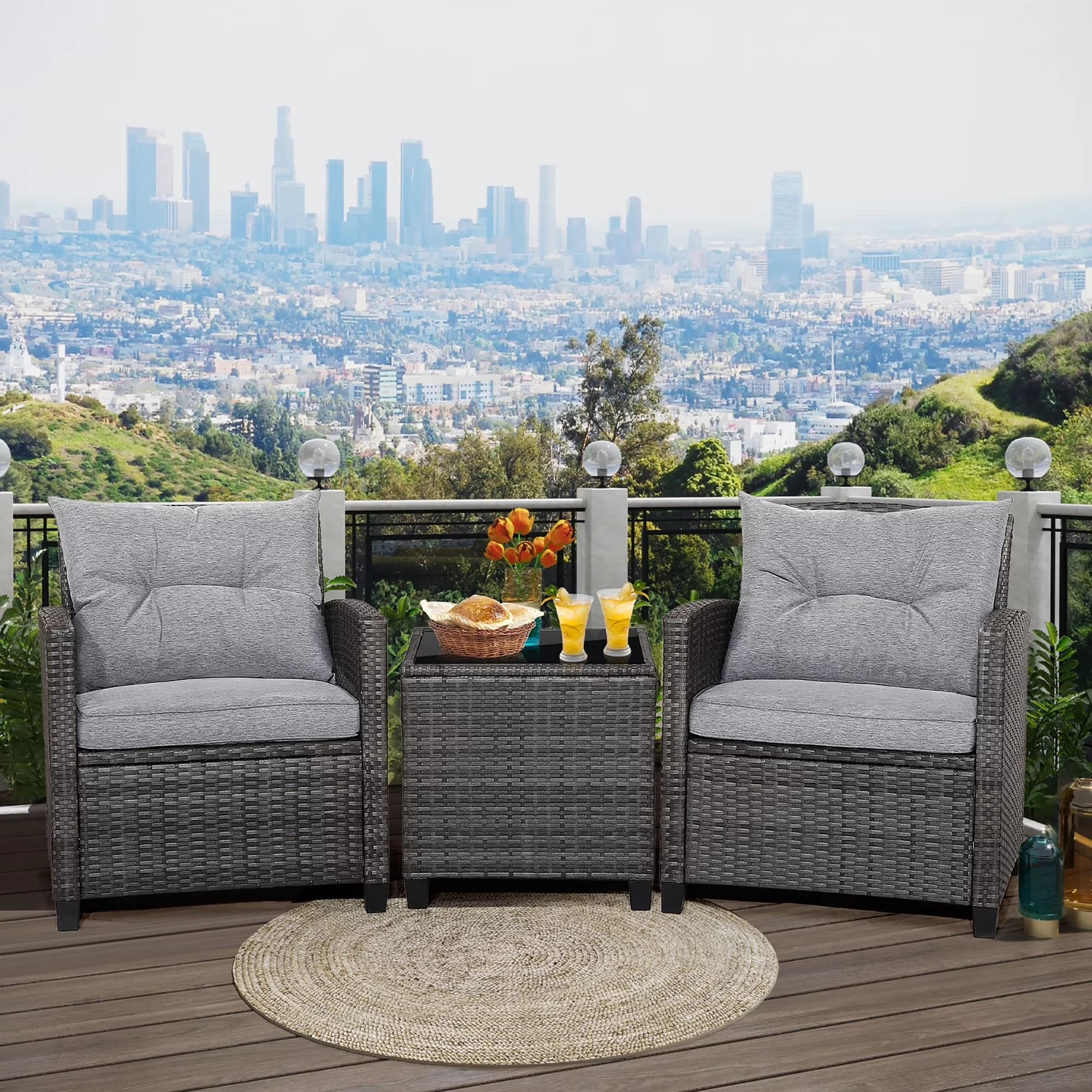 Innovative Patio Conversation Set with Storage - Gray 3PCS for Home and Office Model 17ABA1