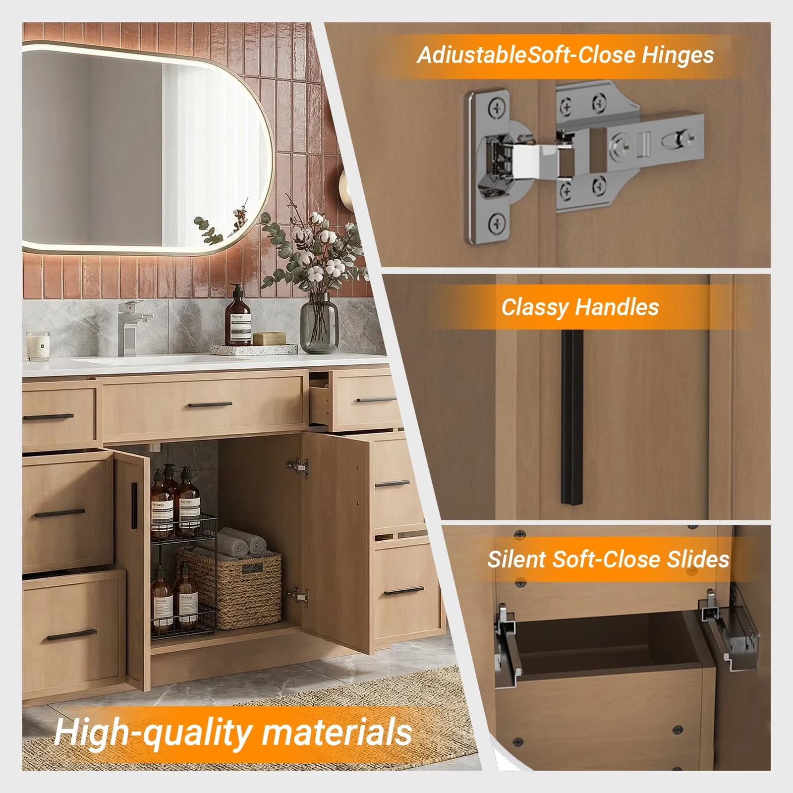 Reliable Bathroom Renovation with 2 Soft-Closing Doors & 6 Drawer, Storage - Model F2E893