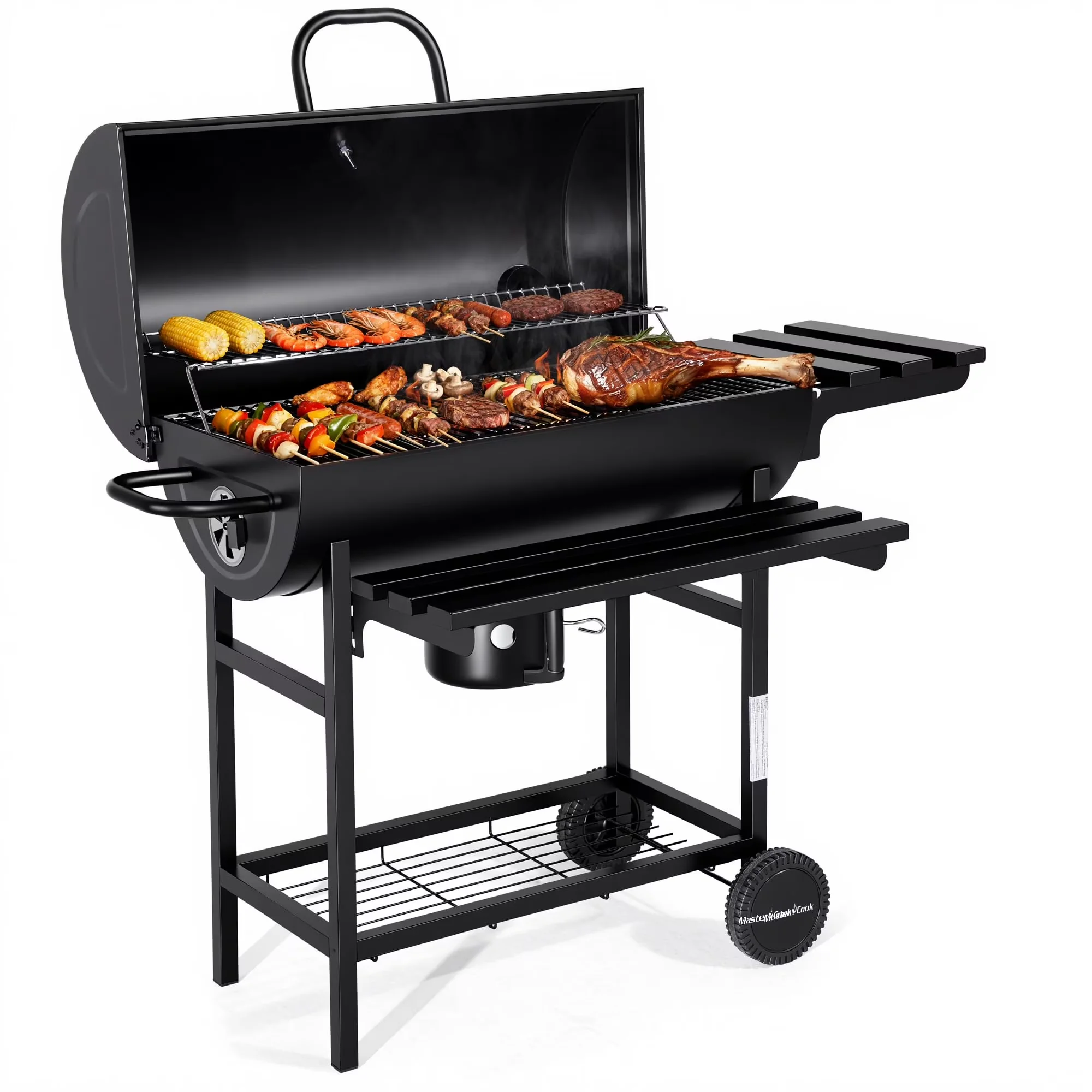 Charcoal Grill Efficient with Adjustable Air Vents, Thermometer, Portable - Black Metal Model B6C31B