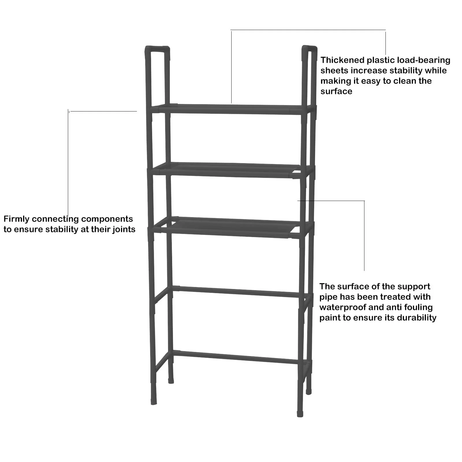 Premium Bathroom Renovation with Rust Resistant, Package size:44*23*6CM/17.32*9.05*2.36IN, Organizer Shelf - Plastic, Iron Black Model 634382