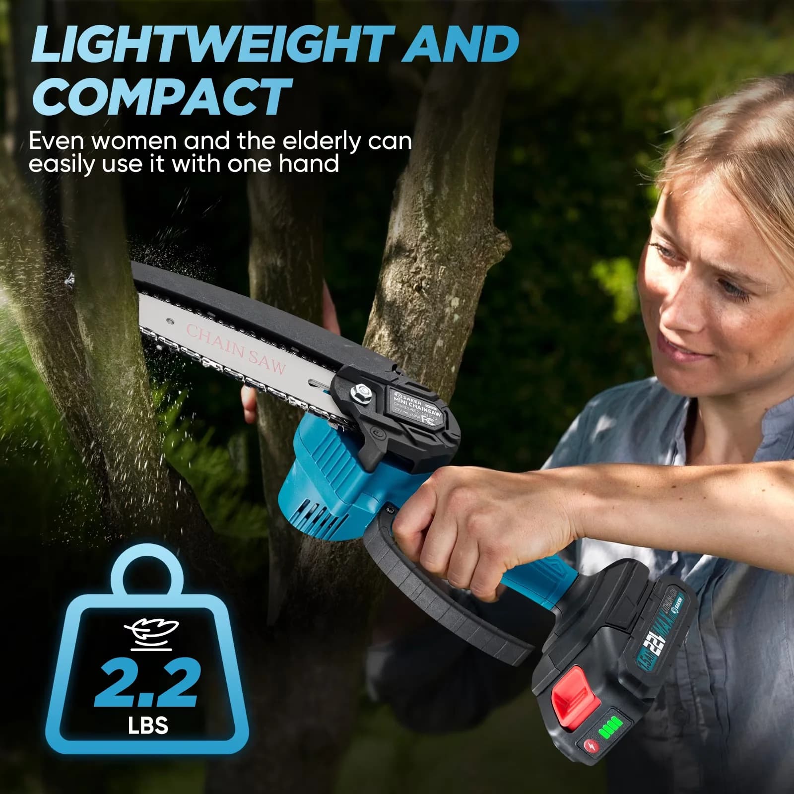Durable Chainsaw with Battery, 22V, Anti-Vibration - Blue - Residential Grade Model 8793D7
