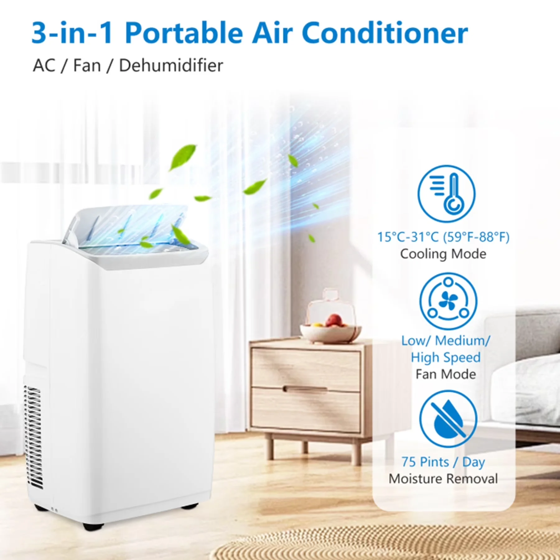 Air Conditioner Stylish with 14000 BTU, Remote Controlled, 3-In-1 Portable 92000 BTUs (14 - 32-White Model 0615D3