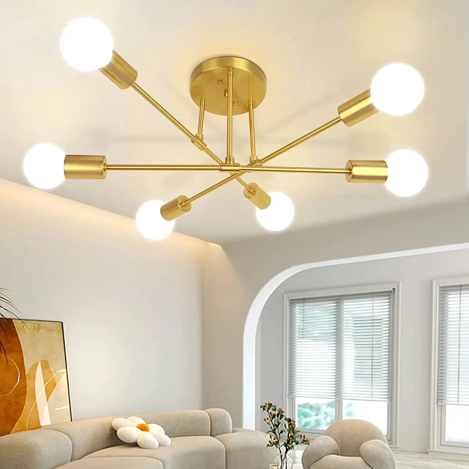 Efficient Ceiling Lights Fixture with LED, Dimmable, Mid Century Style - Gold Metal Model 6B893B