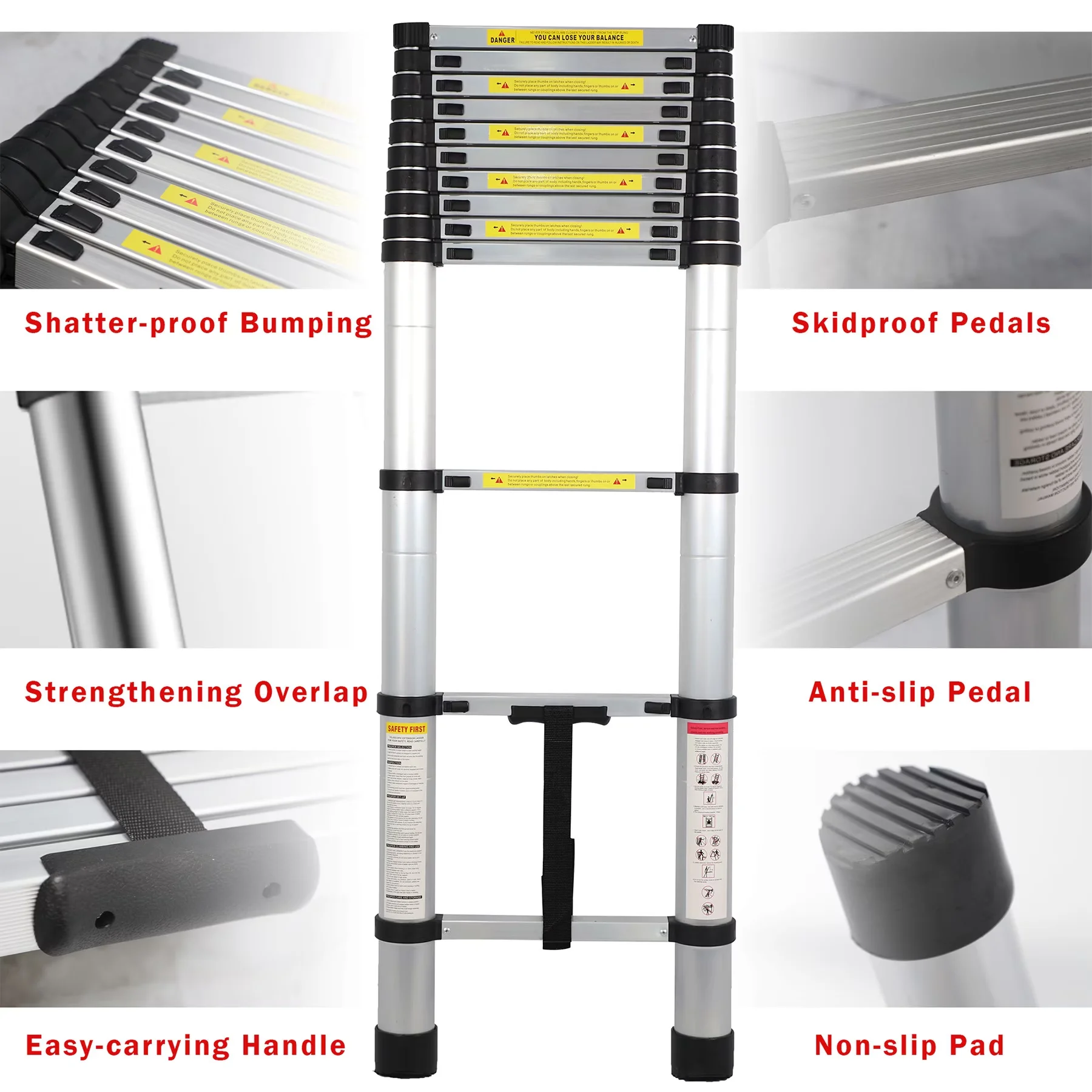 Ladders And Step Stool Premium with Telescoping, Telescopic ladder simple operation. - Aluminum Model 3E02E3