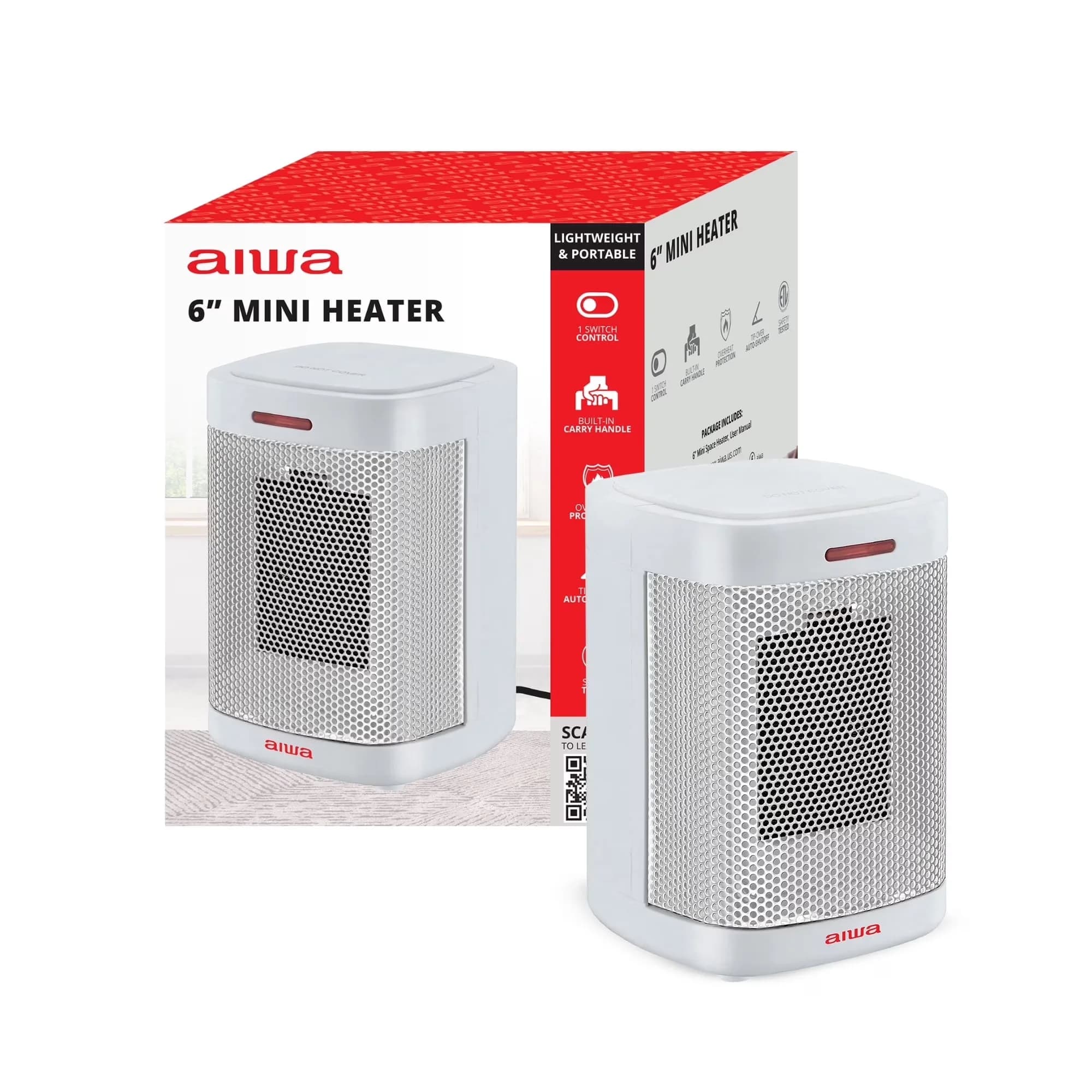 Essential Portable And Electric Space Heater with 500W, Automatic Shutoff - White Model D21BA5