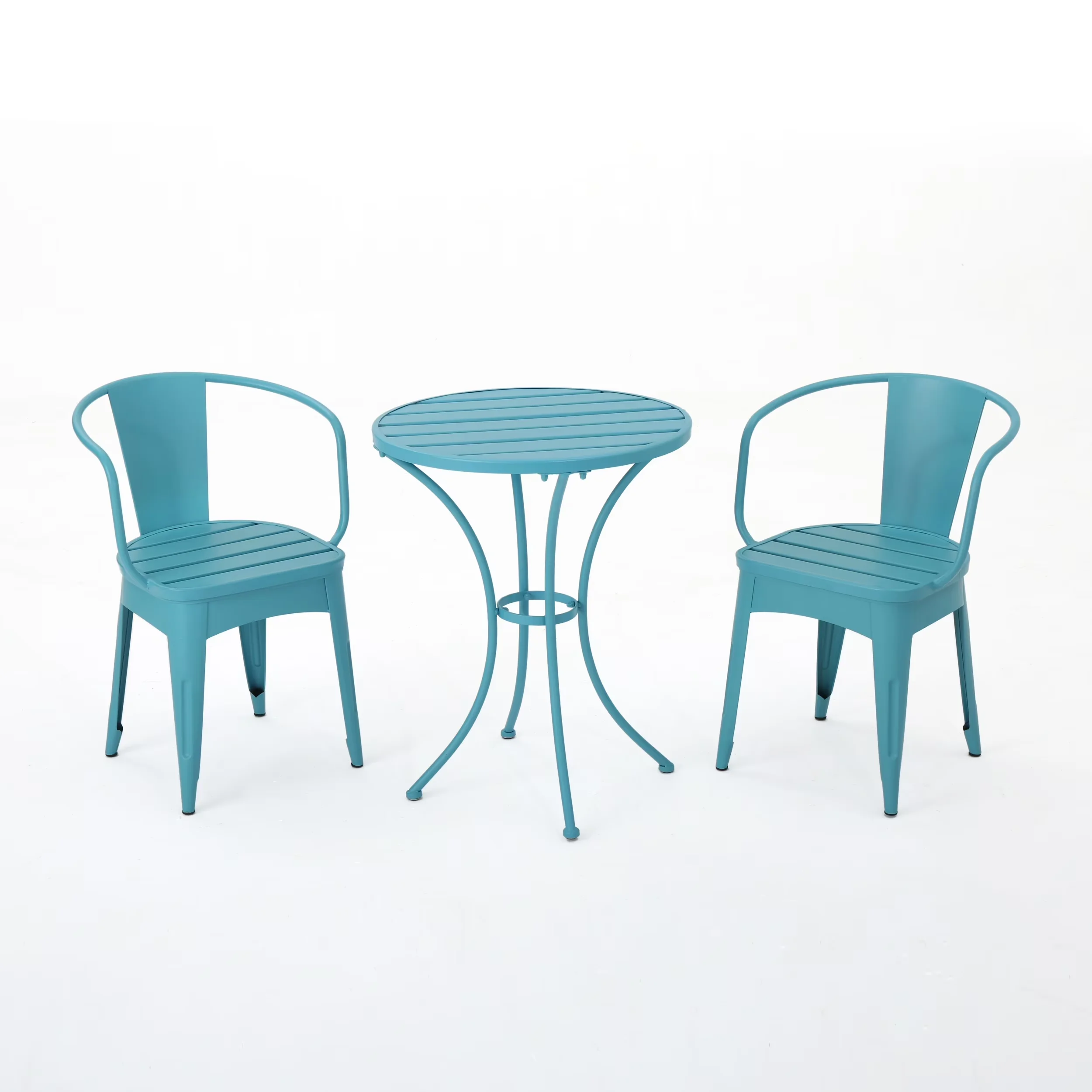 Patio Dining Set Innovative with Rodriguez Outdoor 3 Piece Iron Bistro, Matte Blue - Blue Iron Model 833874