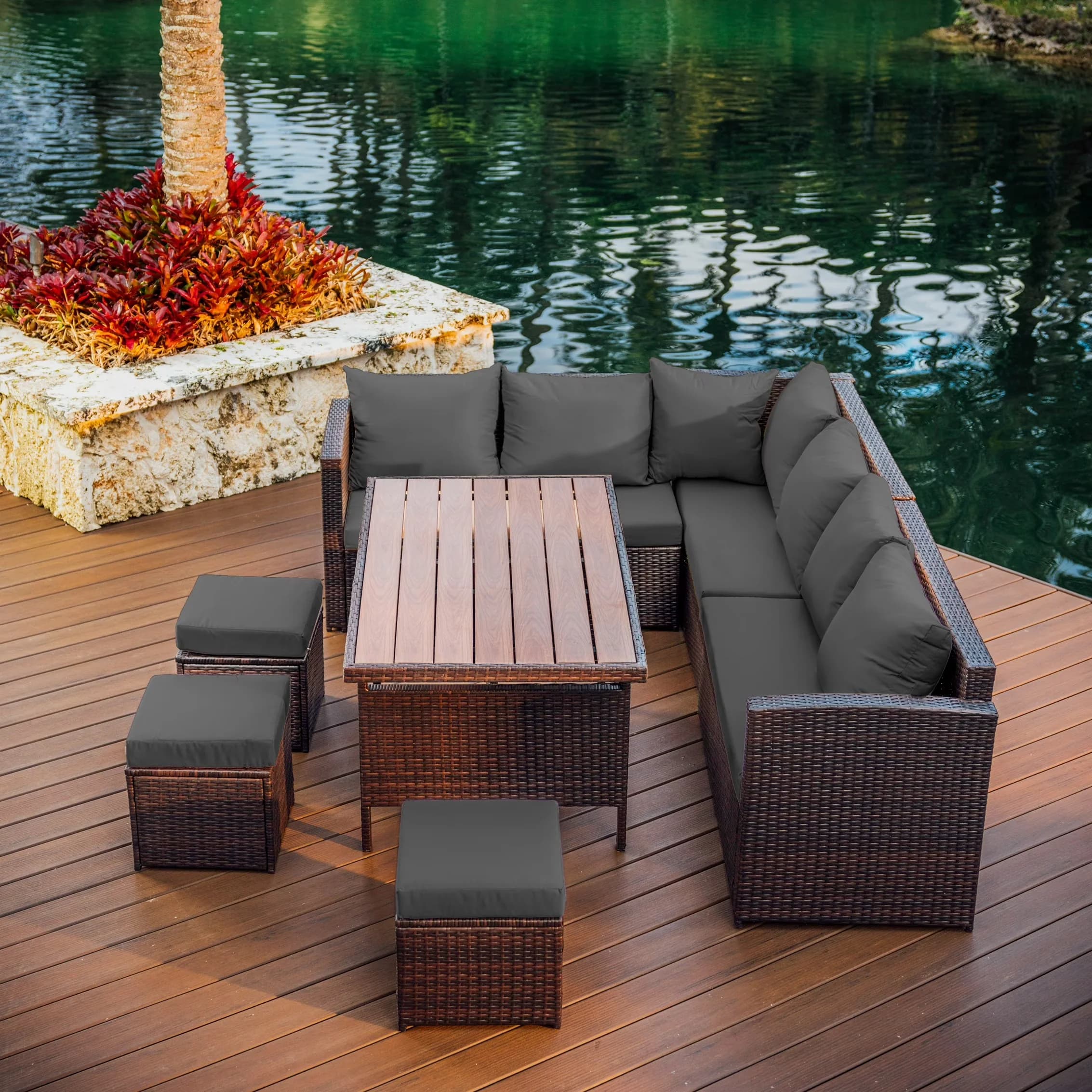 Versatile Outdoor Sofas Sectional with Modern, Back Support - Brown Wicker, Rattan, Resin Model C7CD25