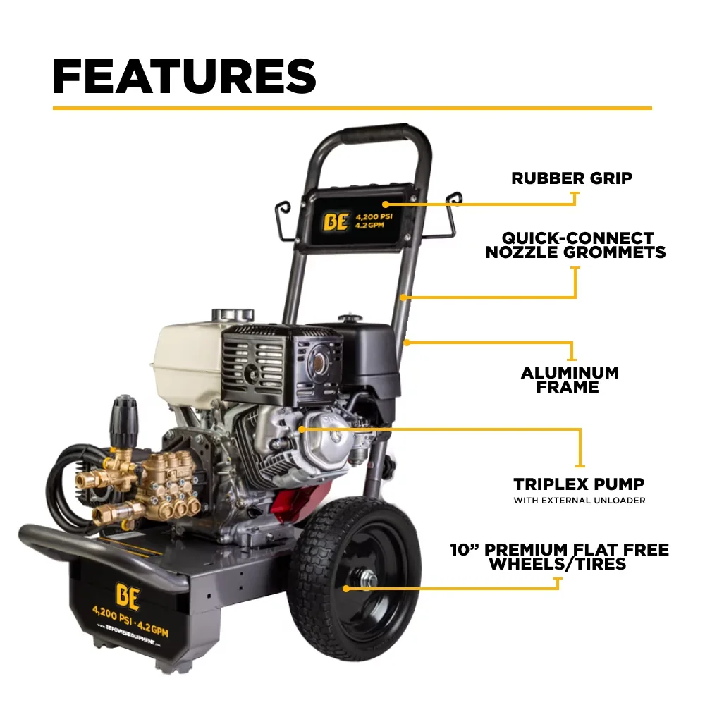 Premium Pressure Washer with Powered by Honda GX390 engine, 36” insulated spray gun wand assembly, 50’ high-pressure steel braided hose - Model EE5267