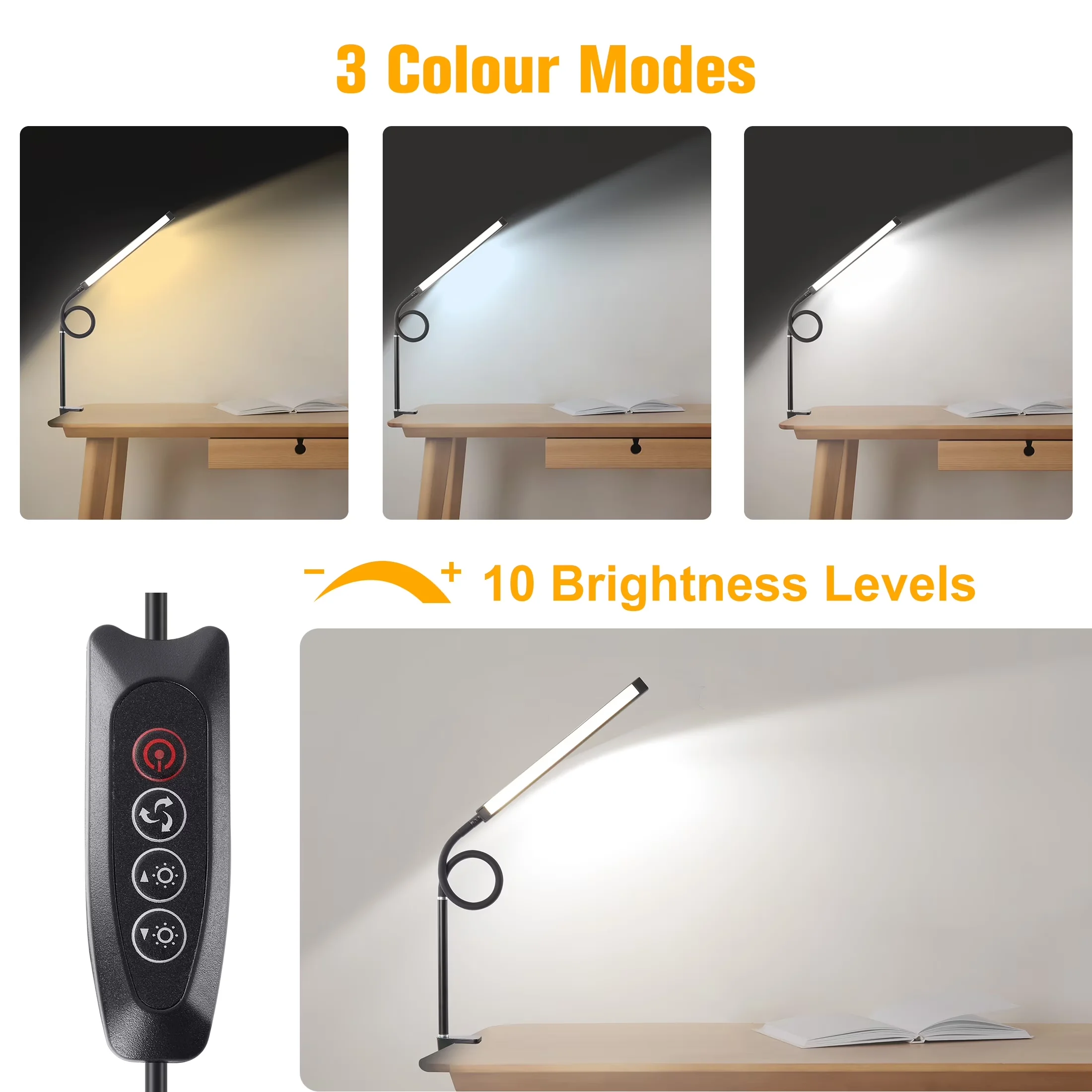 Desk Lamp Efficient with LED, Adjustable Head, Traditional - Black Aluminum for Home Office Model 5E514F
