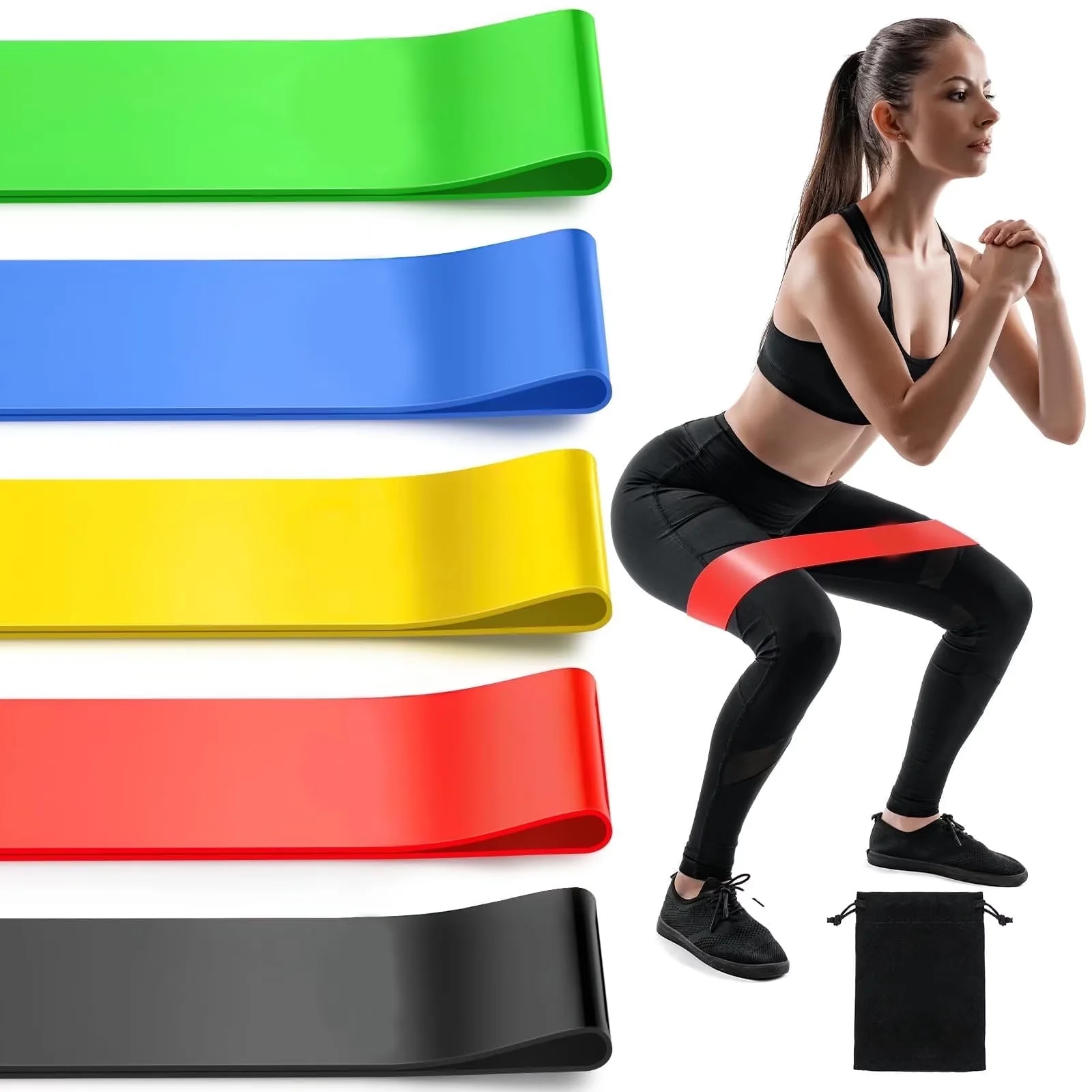 Home Gym Accessory Durable with Anti-Slip, 5 Pcs Resistance Bands - Green Natural Latex Model 8FA5B1
