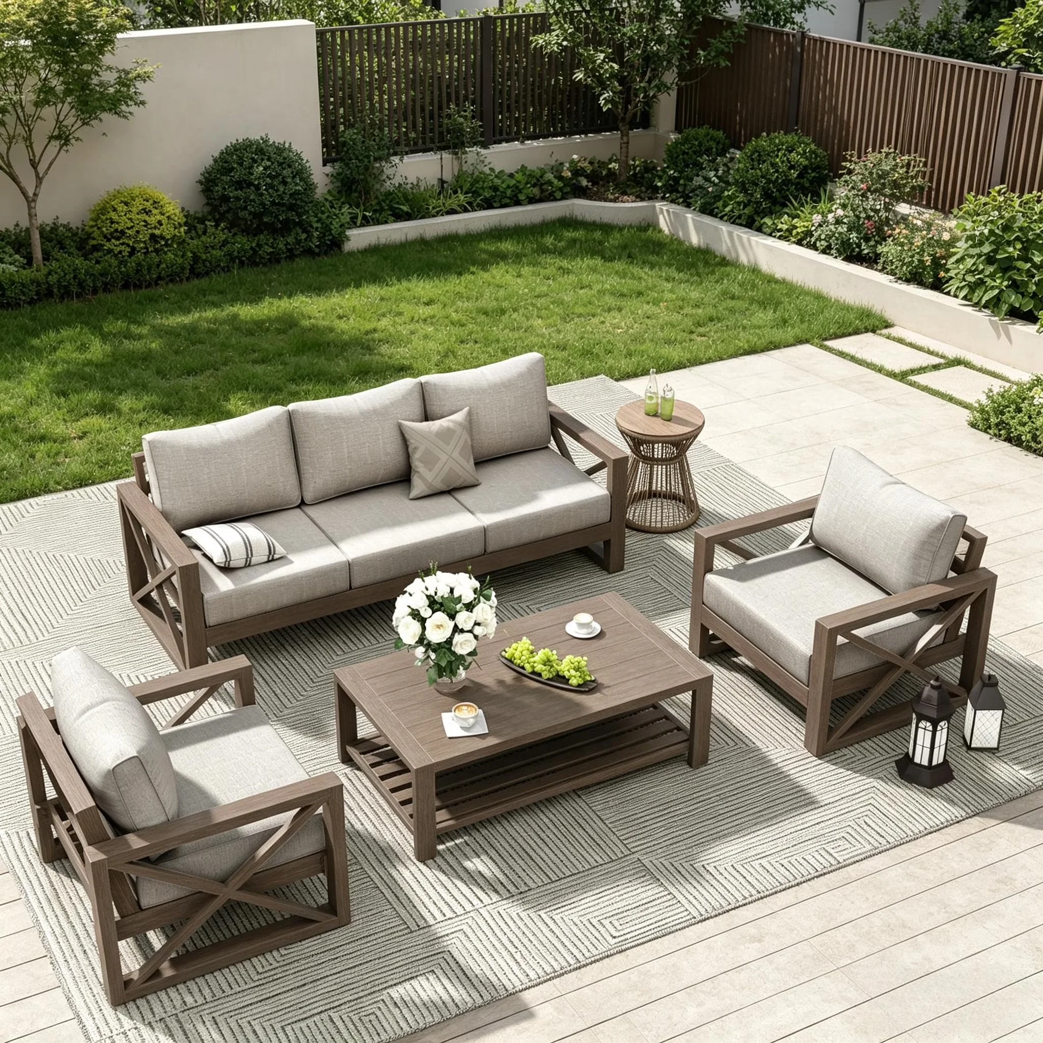 Patio Conversation Set Reliable with Weatherproof, 6-Pieces Modern Metal Outdoor Furniture - Beige Metal Model 766E8F