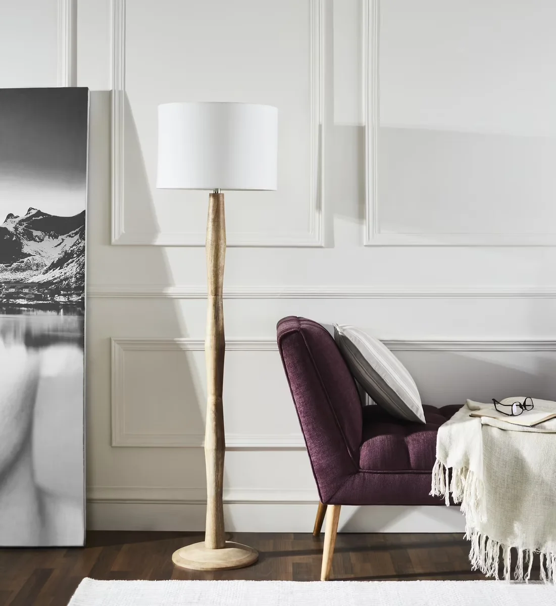 Compact Floor Lamp with Incandescent, Modern, Brodie 60 in. Modern Organic - Brown Wood Model DE4F57