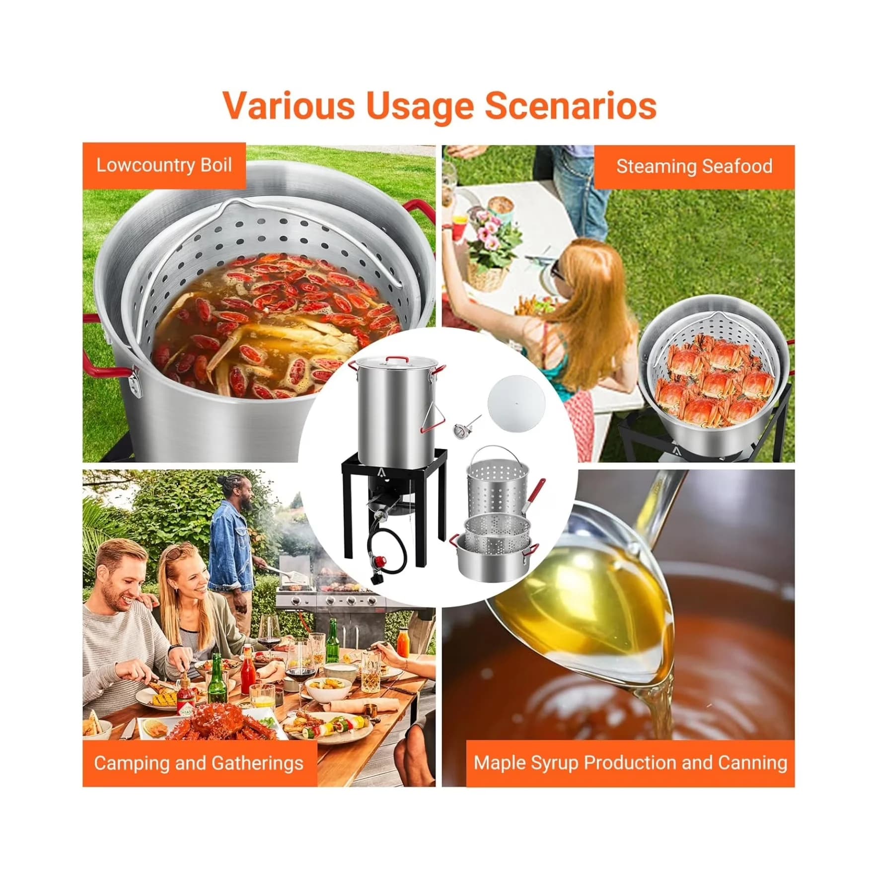 Outdoor Fryer Quality with 50000 BTU, Adjustable Regulator, Model Name: Seafood Boil Pot - Aluminum Black Model FE6B28