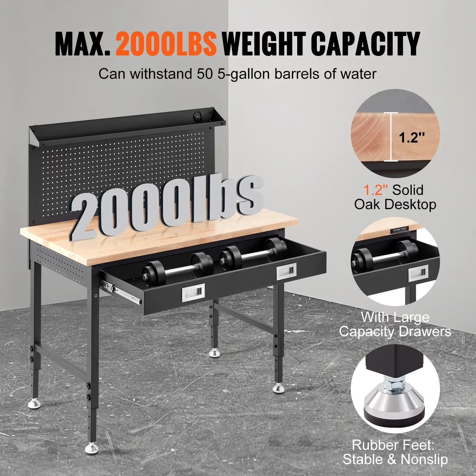 Toolstorage Reliable with Storage, Pegboard Power Outlets - Carbon Steel Gray Model 21DC79
